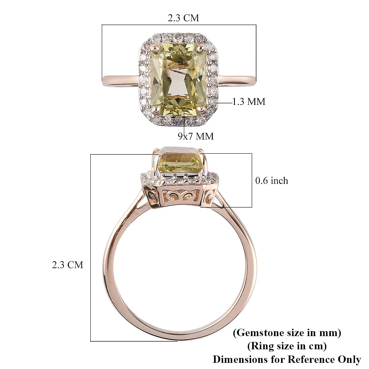 9K Yellow Gold Very Rare Hiddenite and Diamond Halo Ring 3.10 Ct.