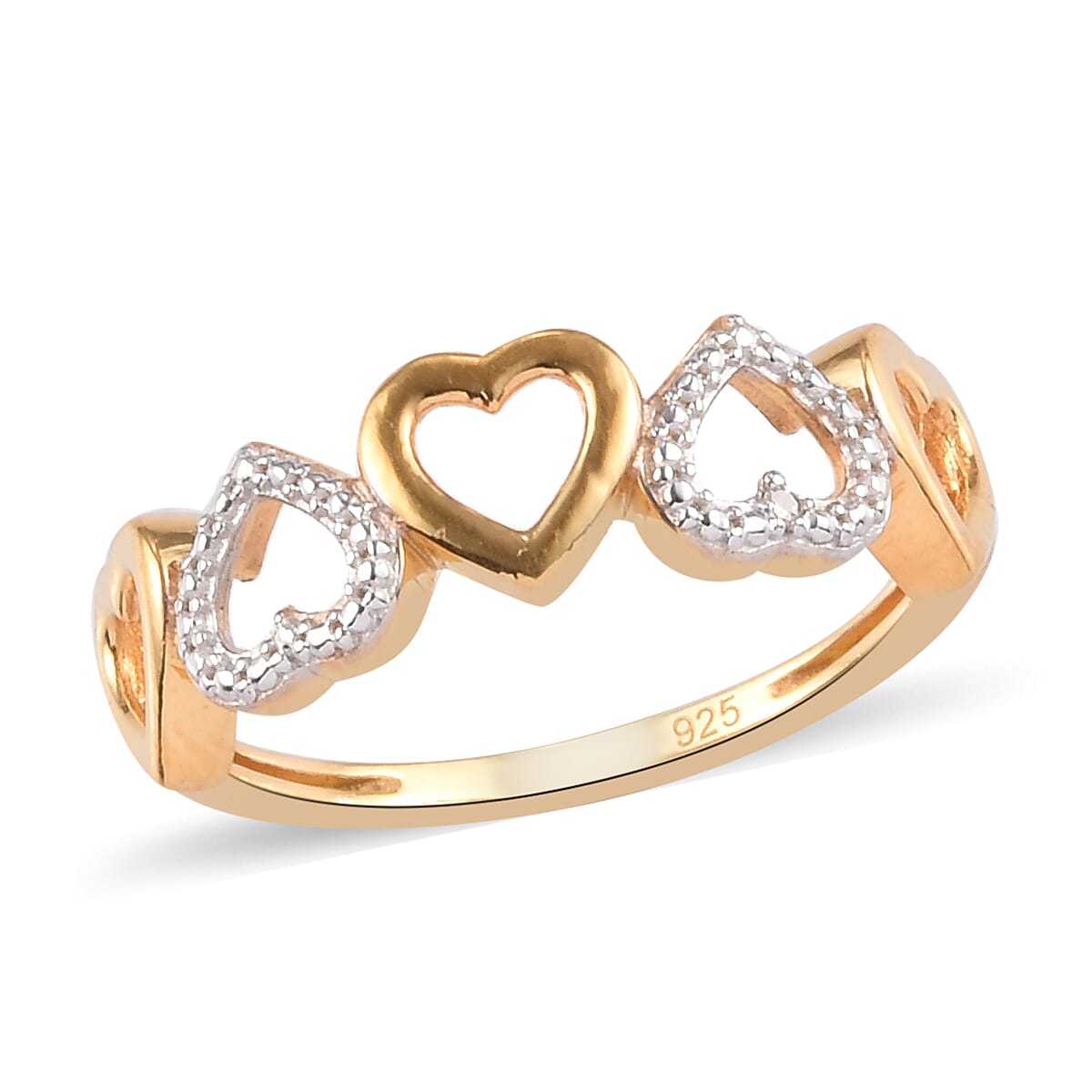 Diamond Hearts Ring in Yellow Gold and Platinum Overlay Sterling Silver