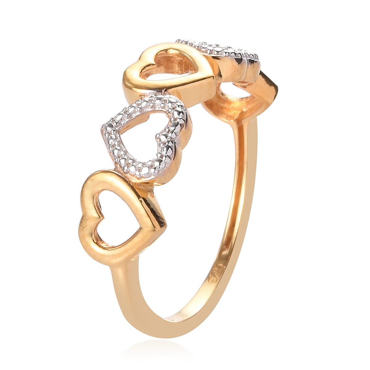 Diamond Hearts Ring in Yellow Gold and Platinum Overlay Sterling Silver