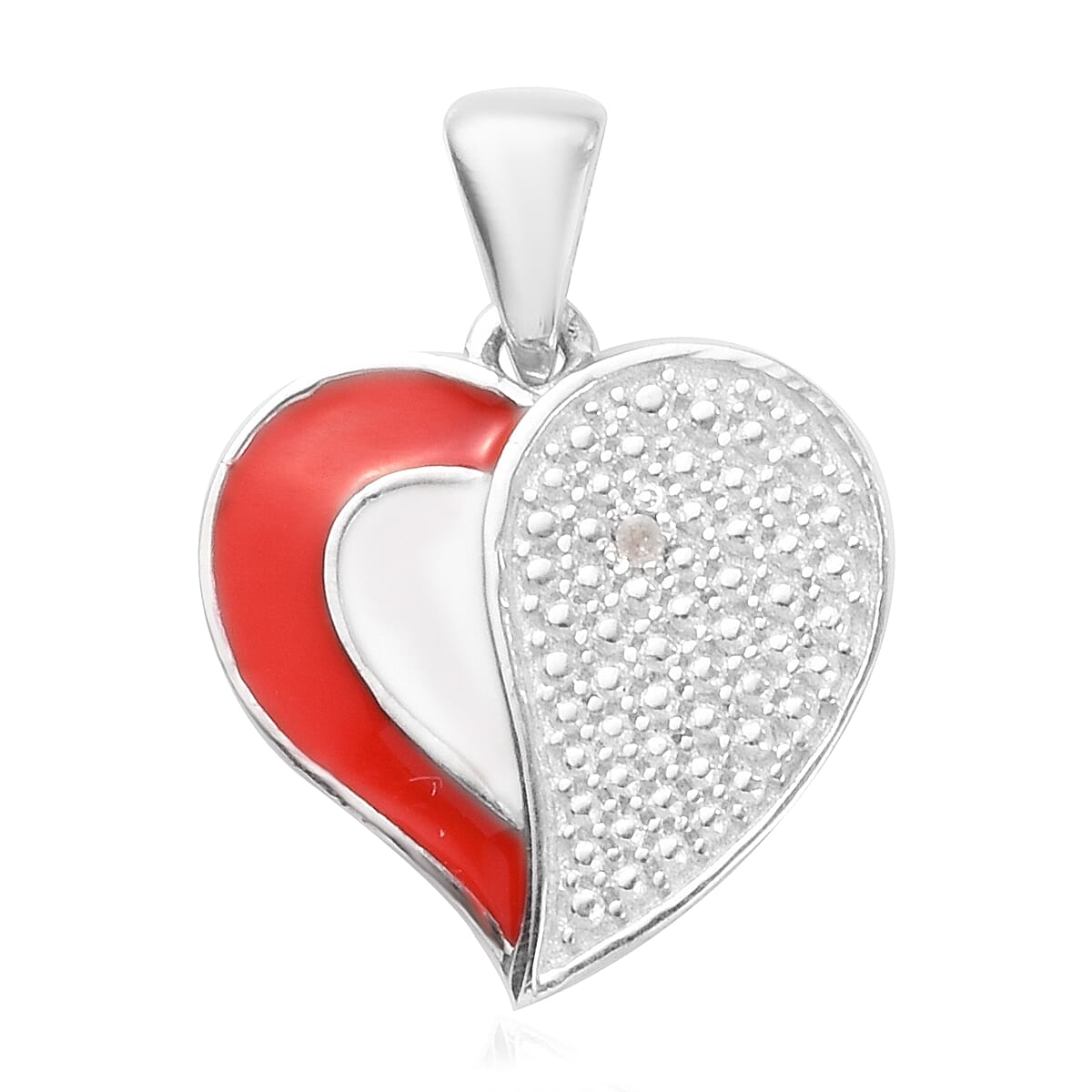 Diamond Enamelled Heart Pendant in Platinum Overlay Sterling Silver