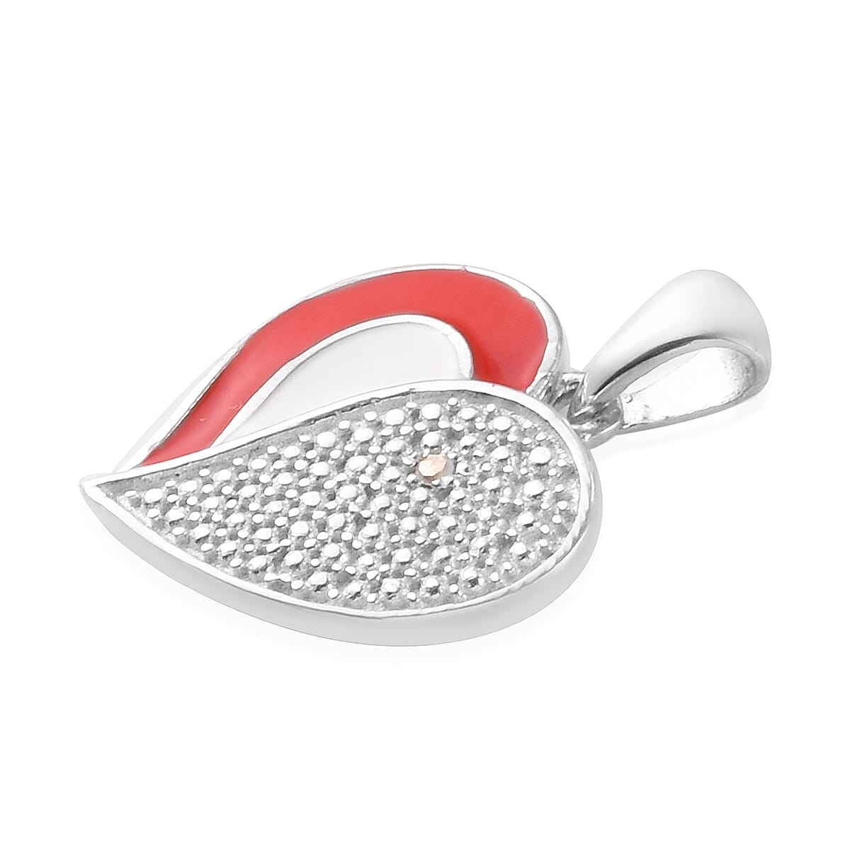 Diamond Enamelled Heart Pendant in Platinum Overlay Sterling Silver