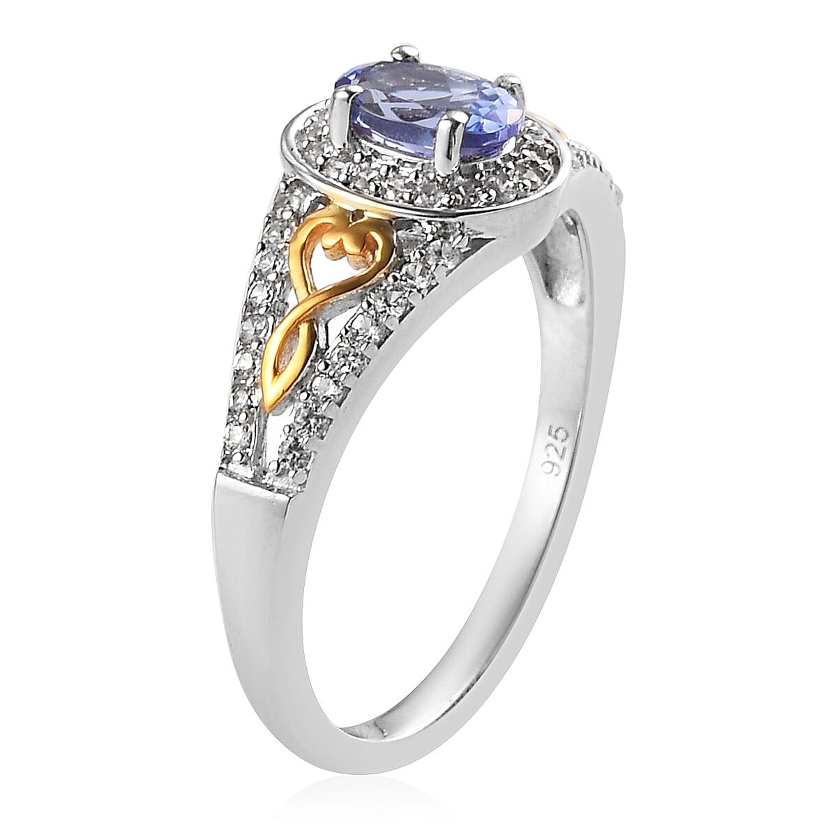 Tanzanite and Natural Cambodian Zircon Ring in Platinum and Yellow Gold Overlay Sterling Silver