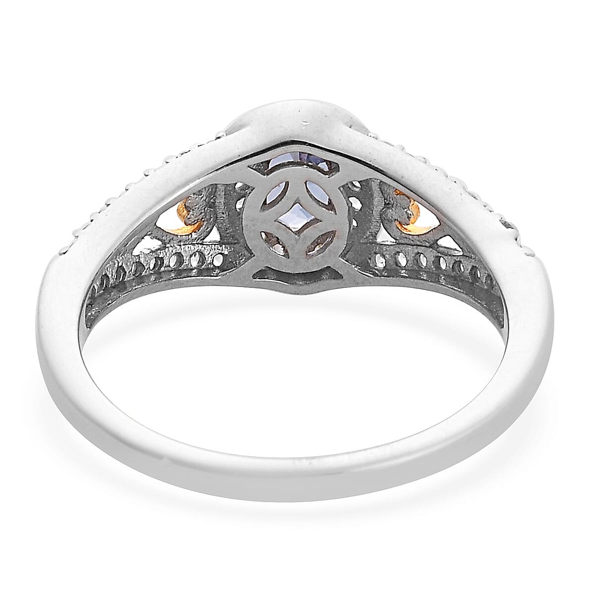 Tanzanite and Natural Cambodian Zircon Ring in Platinum and Yellow Gold Overlay Sterling Silver