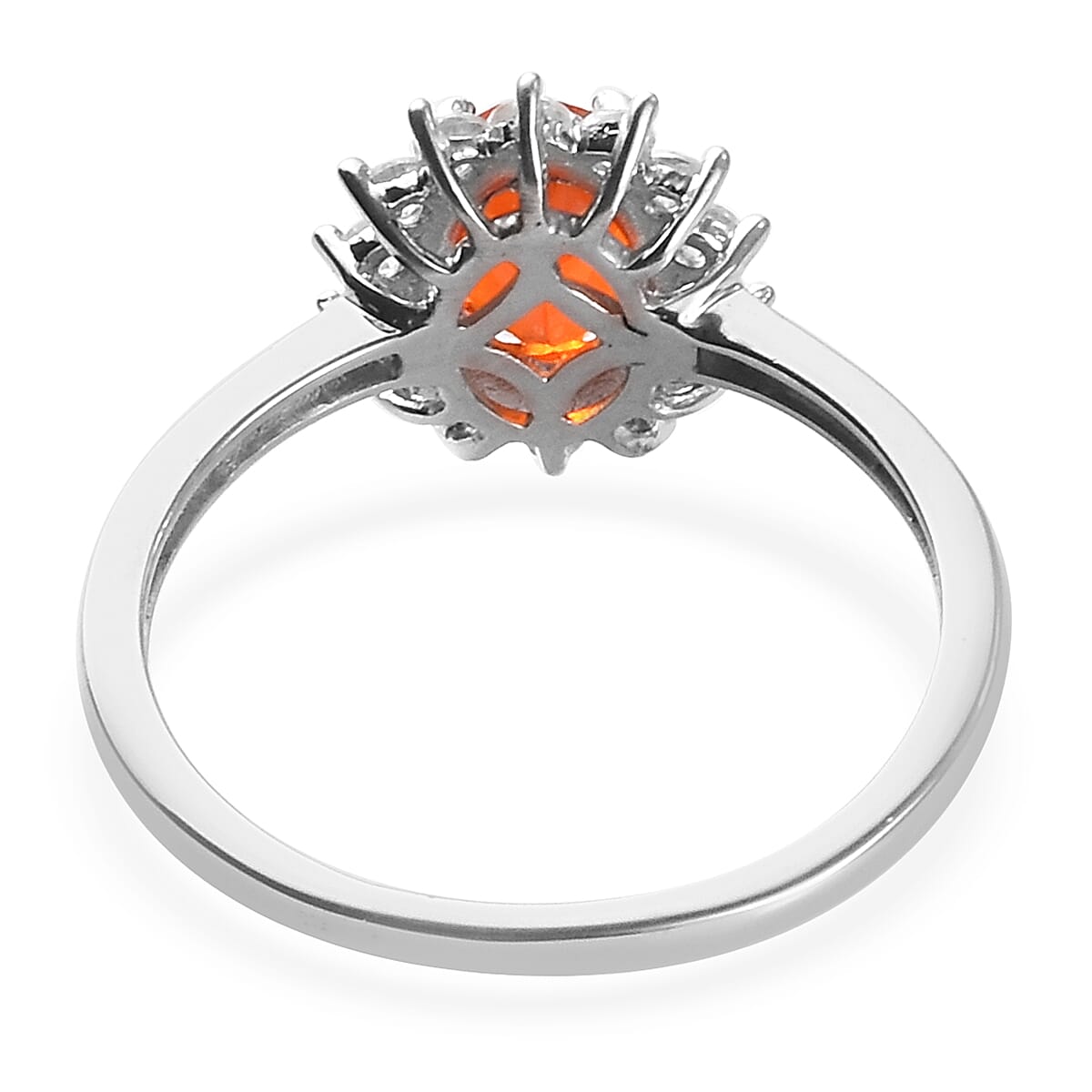 Crimson Fire Opal and Natural Cambodian Zircon Halo Ring in Platinum Overlay Sterling Silver 1.00  Ct.