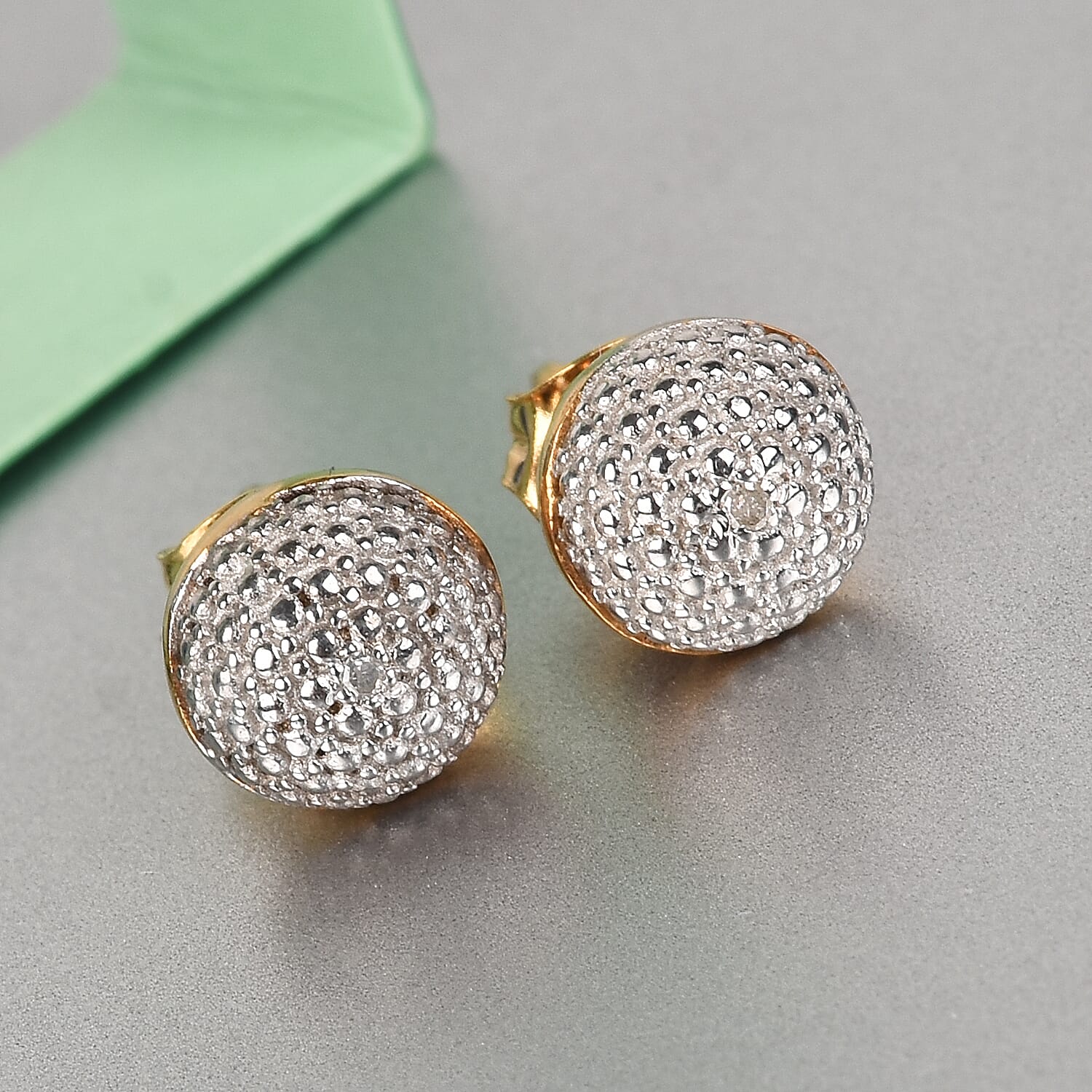 Diamond Stud Earrings (with Push Back) in 14K Gold Overlay Sterling Silver