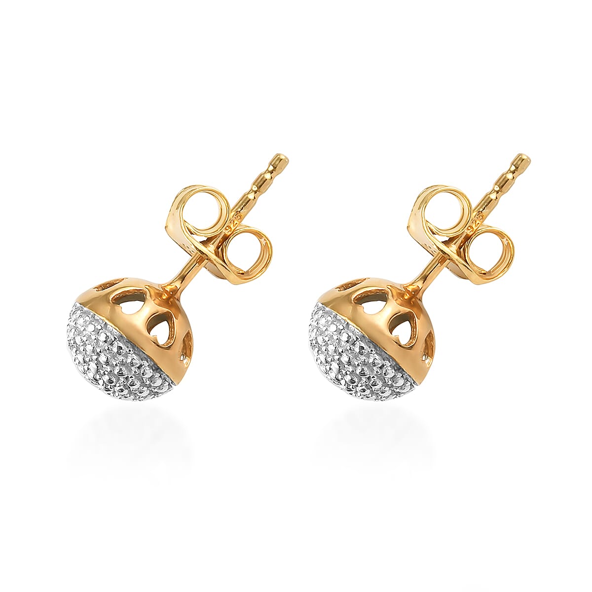 Diamond Stud Earrings (with Push Back) in 14K Gold Overlay Sterling Silver