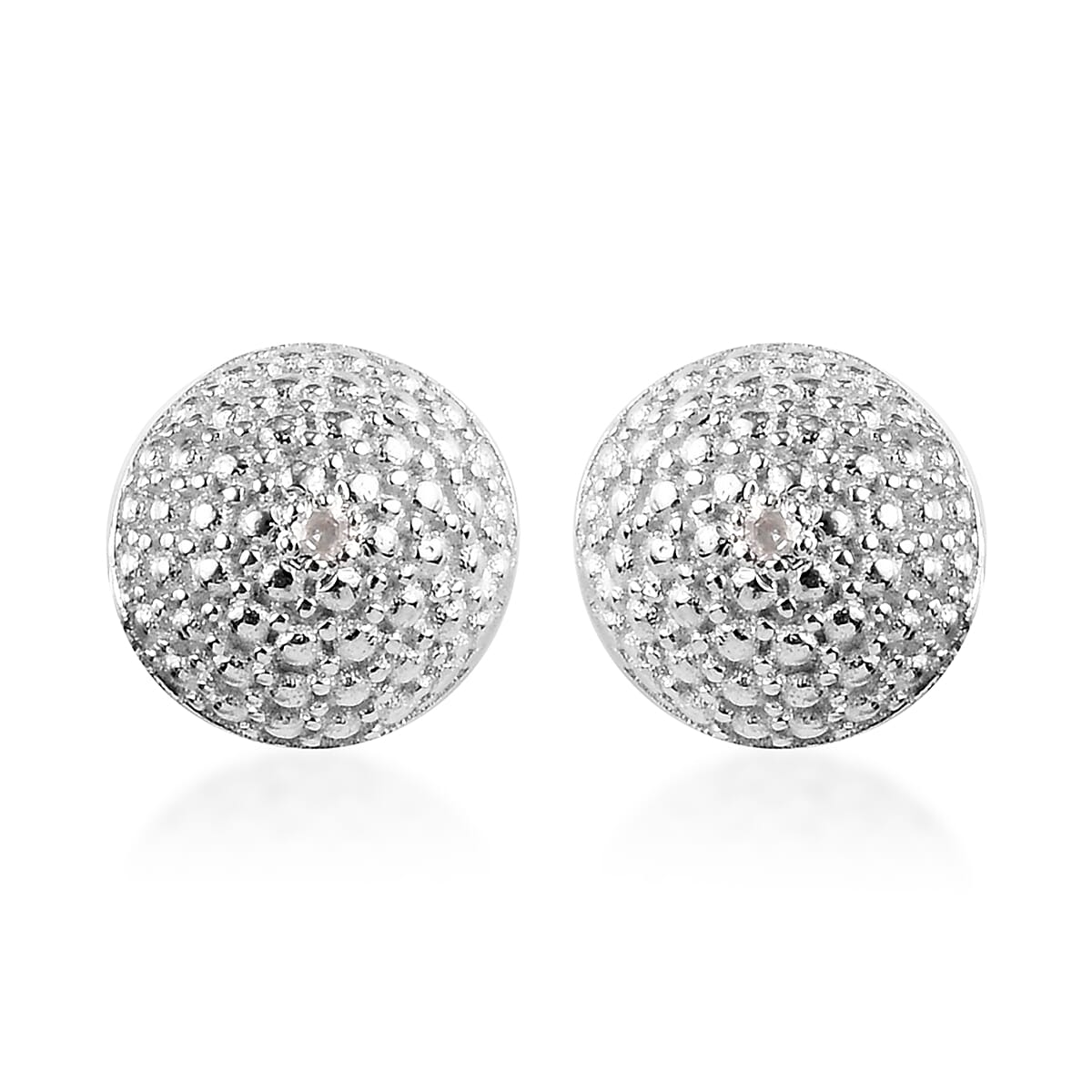 Diamond Stud Earrings (with Push Back) in Platinum Overlay Sterling Silver