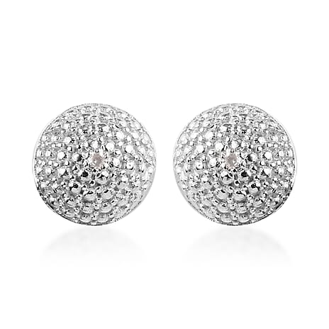Diamond Stud Earrings (with Push Back) in Platinum Overlay Sterling Silver