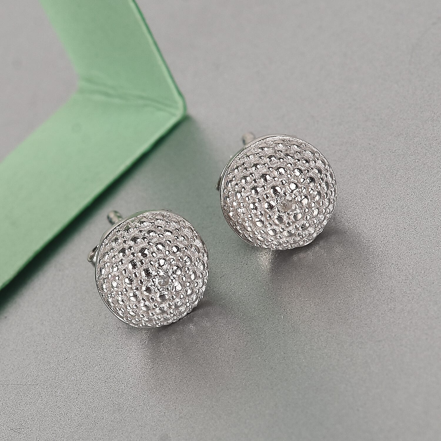 Diamond Stud Earrings (with Push Back) in Platinum Overlay Sterling Silver