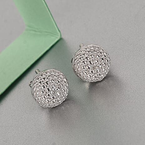 Diamond Stud Earrings (with Push Back) in Platinum Overlay Sterling Silver