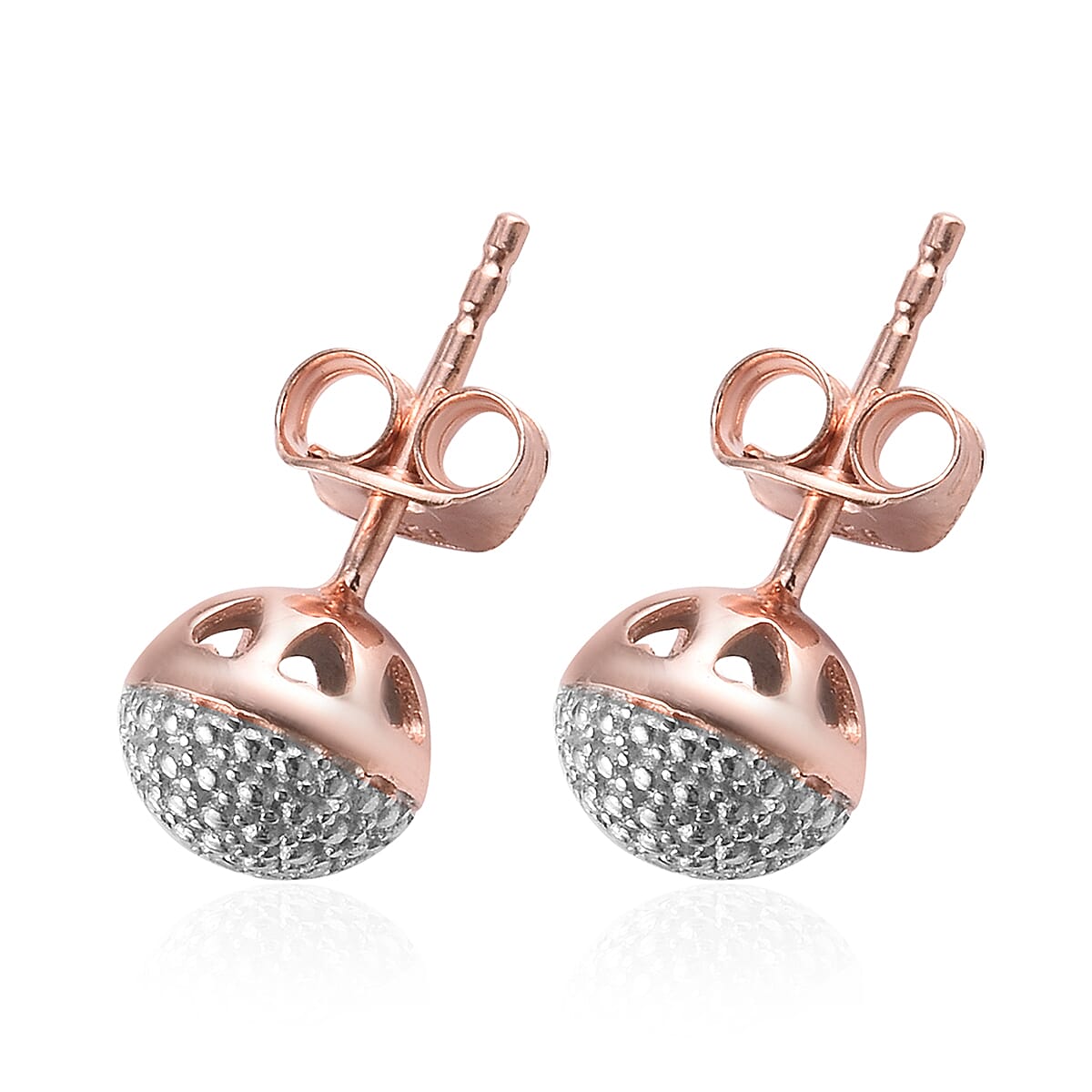 Diamond Stud Earrings (with Push Back) in Rose Gold Overlay Sterling Silver