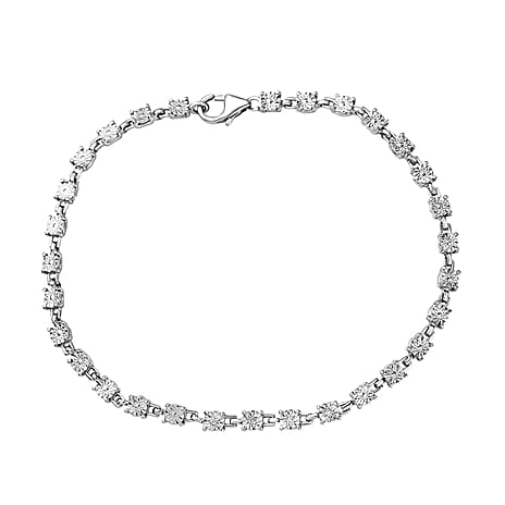 Diamond Bracelet (Size 7 ) with Lobster Clasp in Platinum Overlay Sterling Silver