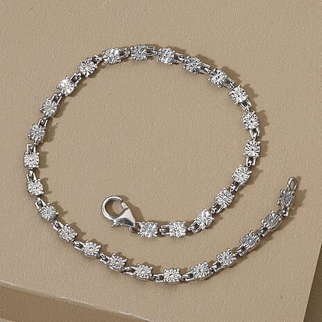 Diamond Bracelet (Size 7 ) with Lobster Clasp in Platinum Overlay Sterling Silver