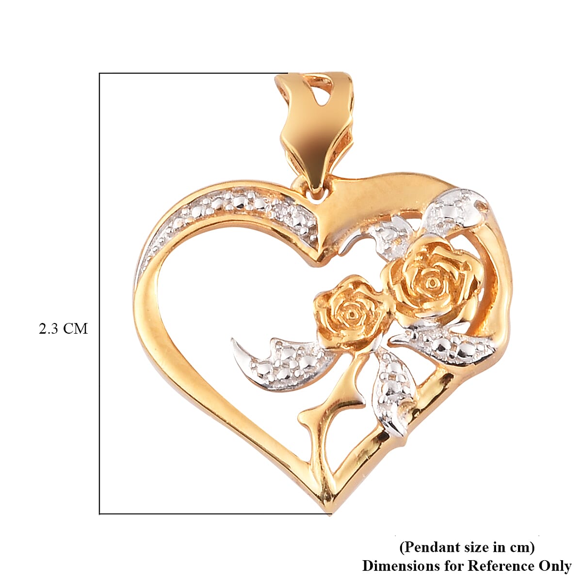 Diamond Heart and Rose Pendant in 14K Gold Overlay Sterling Silver
