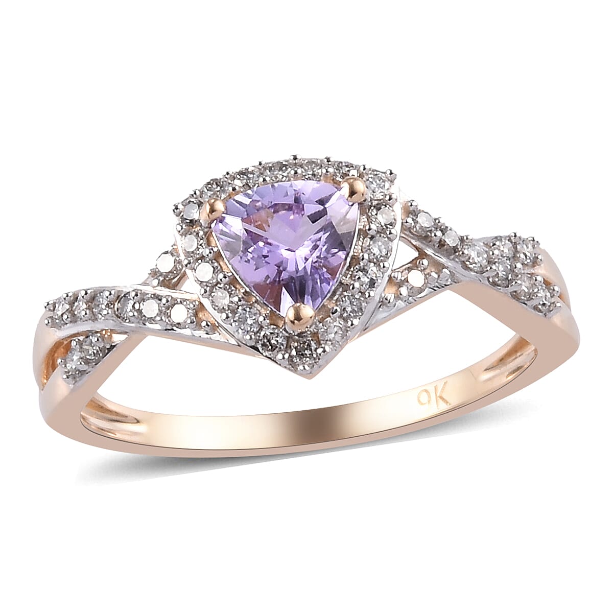9K Yellow Gold Pink Tanzanite and Diamond Ring 0.75 Ct.