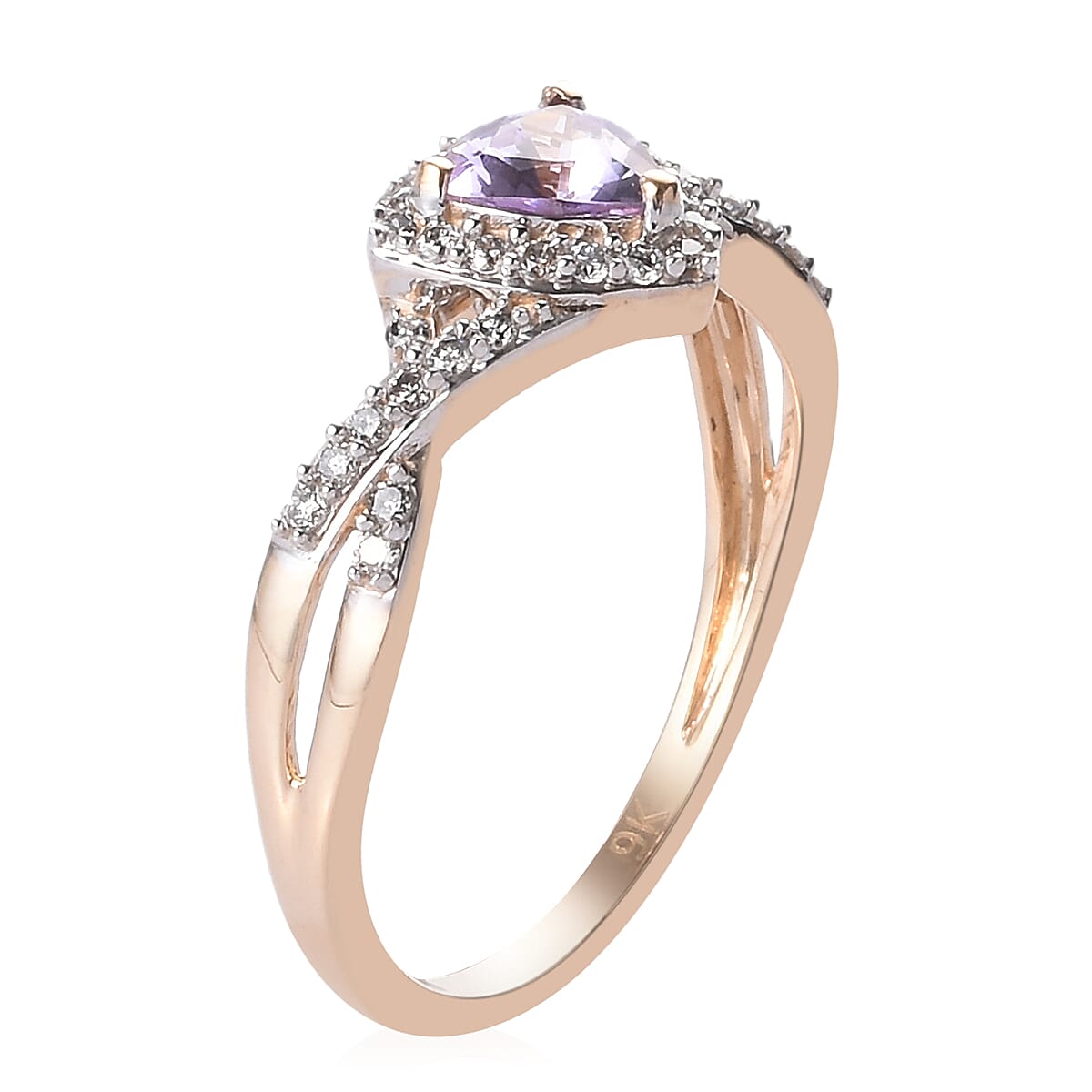 9K Yellow Gold Pink Tanzanite and Diamond Ring 0.75 Ct.