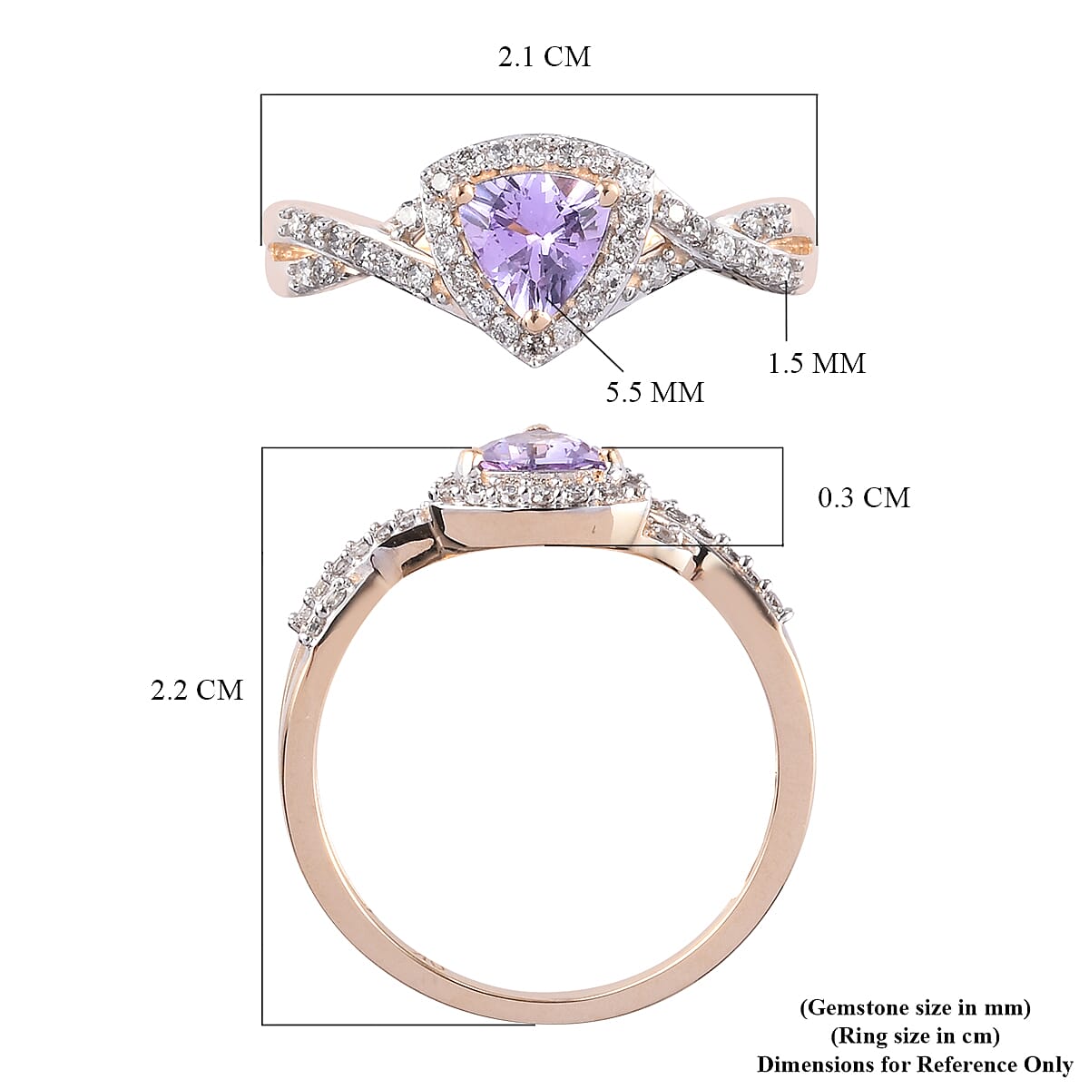 9K Yellow Gold Pink Tanzanite and Diamond Ring 0.75 Ct.
