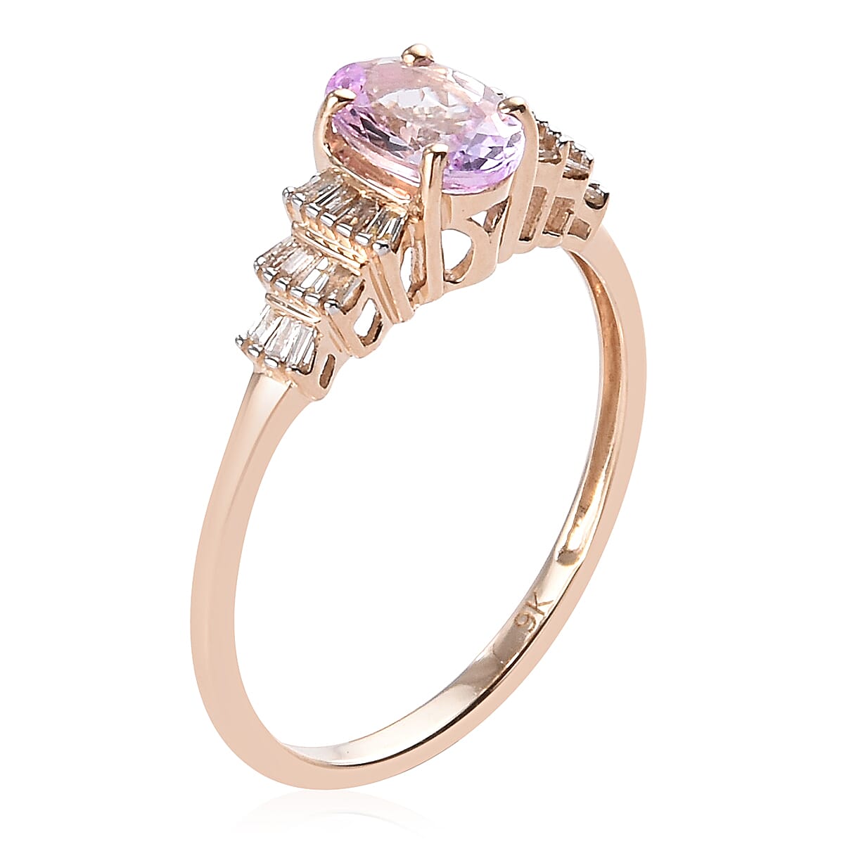 9K Yellow Gold Pink Tanzanite and Diamond Ballerina Ring 1.00 Ct.