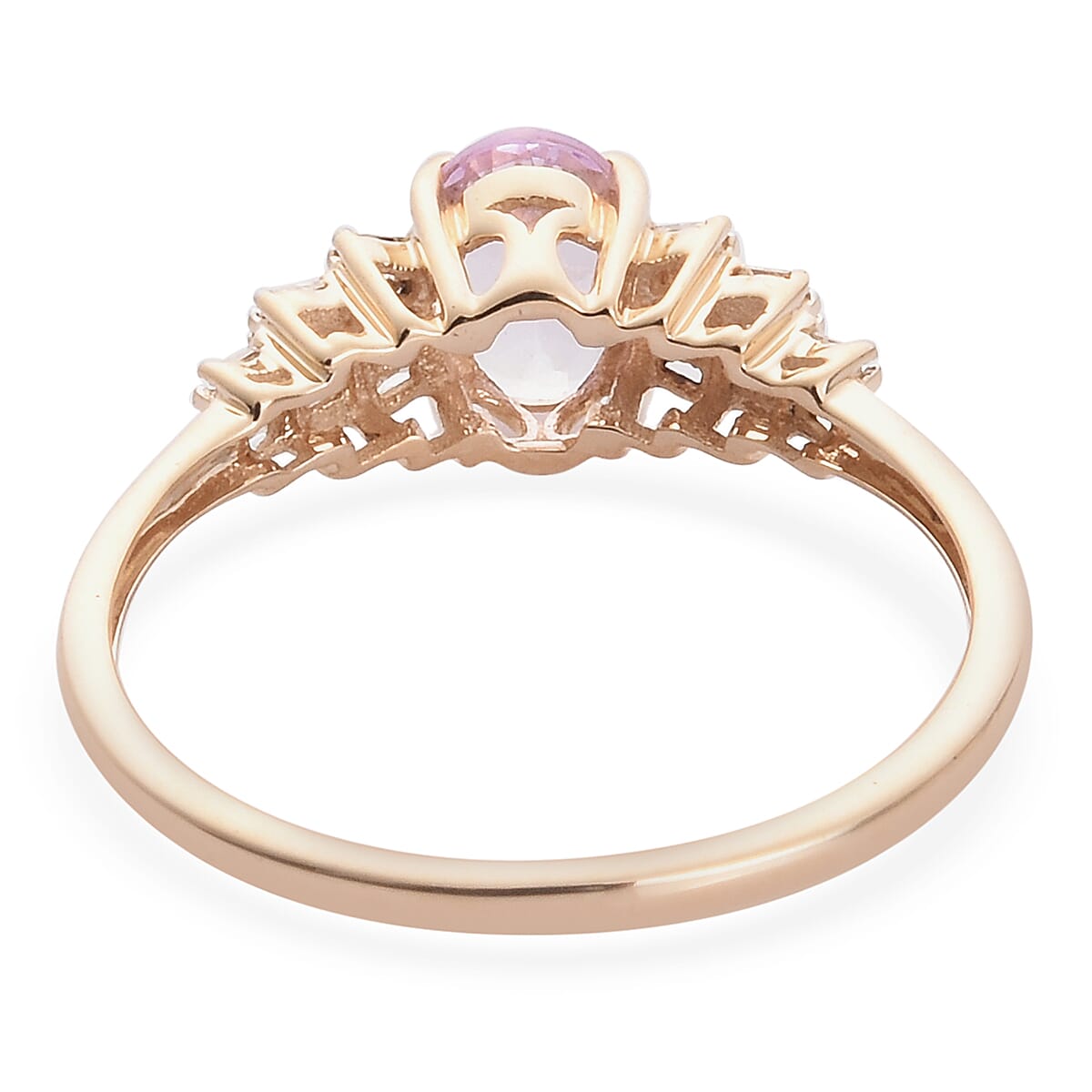 9K Yellow Gold Pink Tanzanite and Diamond Ballerina Ring 1.00 Ct.