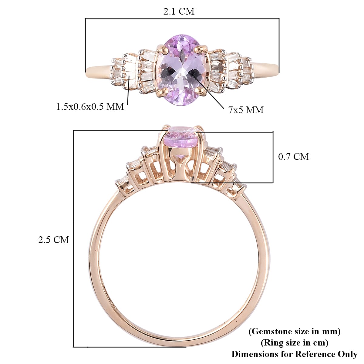 9K Yellow Gold Pink Tanzanite and Diamond Ballerina Ring 1.00 Ct.