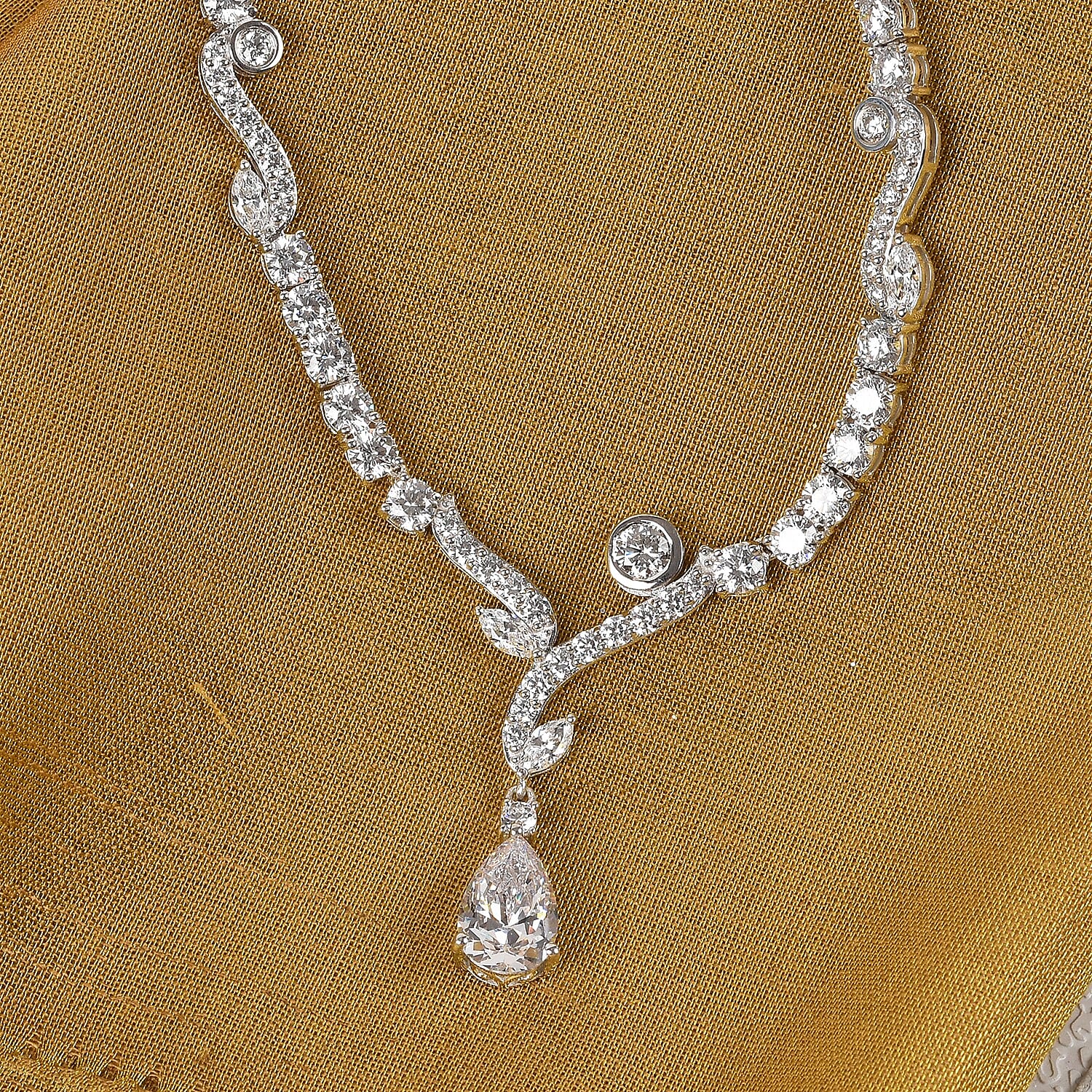 Lustro Stella Platinum Overlay Sterling Silver Necklace (Size 18) Made with Finest CZ 44.13 Ct, Silver wt. 22.00 Gms