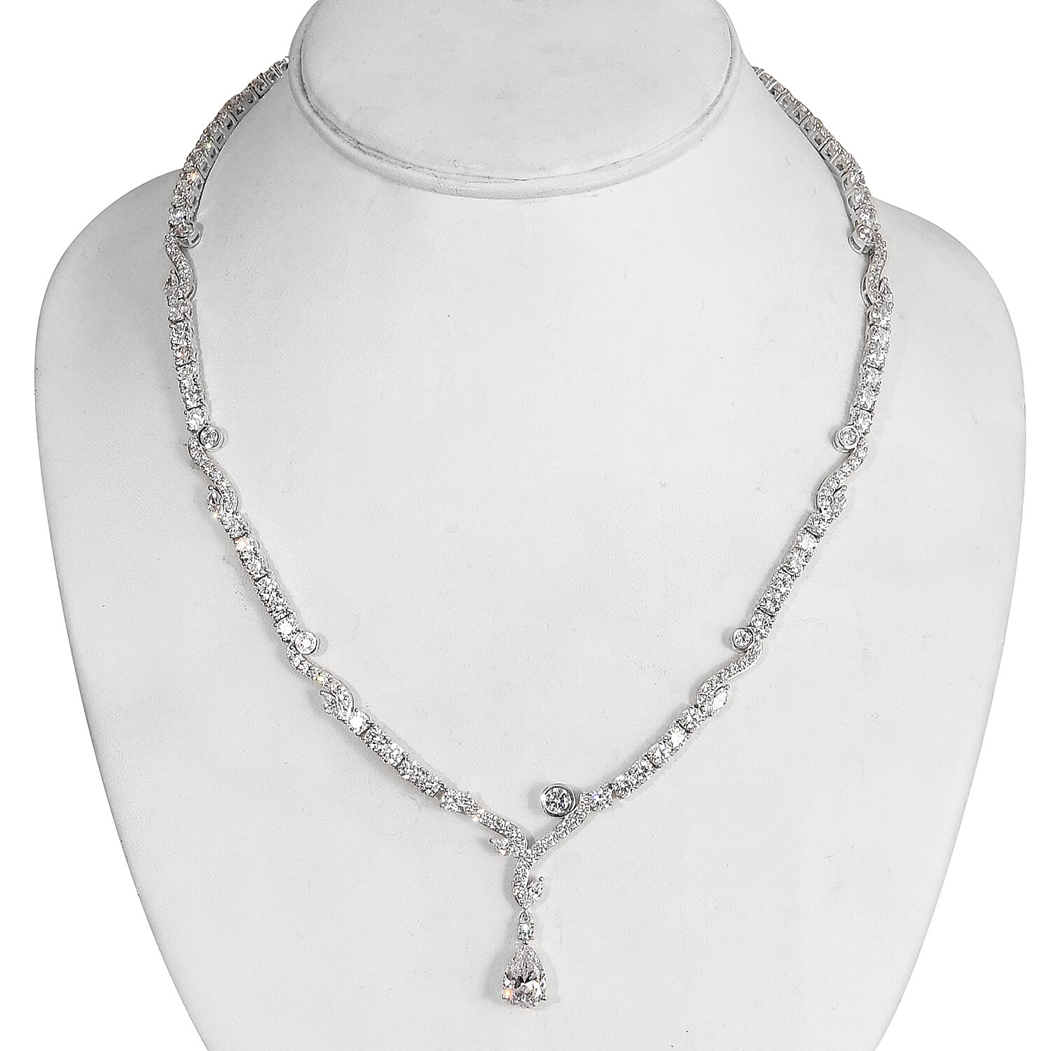Lustro Stella Platinum Overlay Sterling Silver Necklace (Size 18) Made with Finest CZ 44.13 Ct, Silver wt. 22.00 Gms