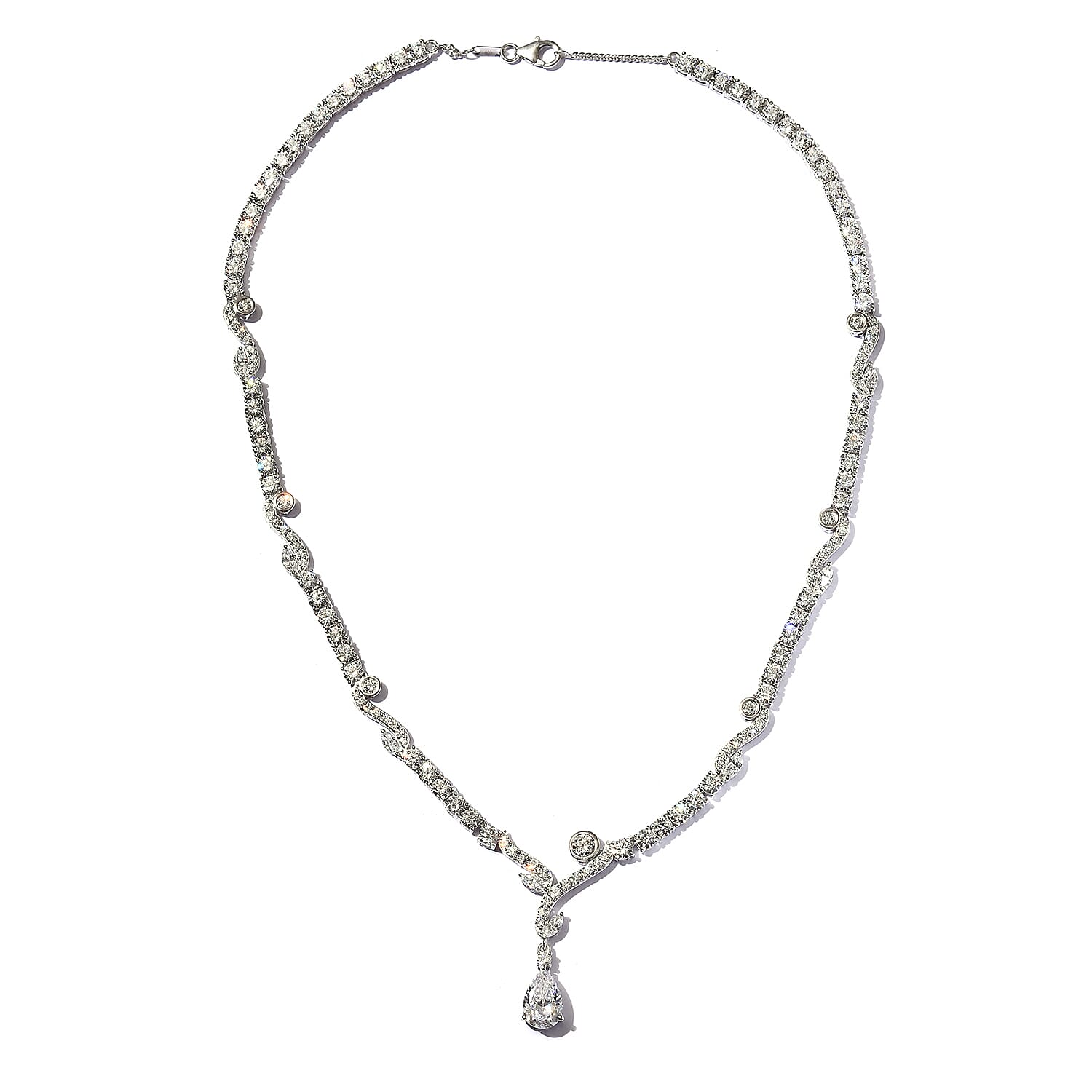 Lustro Stella Platinum Overlay Sterling Silver Necklace (Size 18) Made with Finest CZ 44.13 Ct, Silver wt. 22.00 Gms
