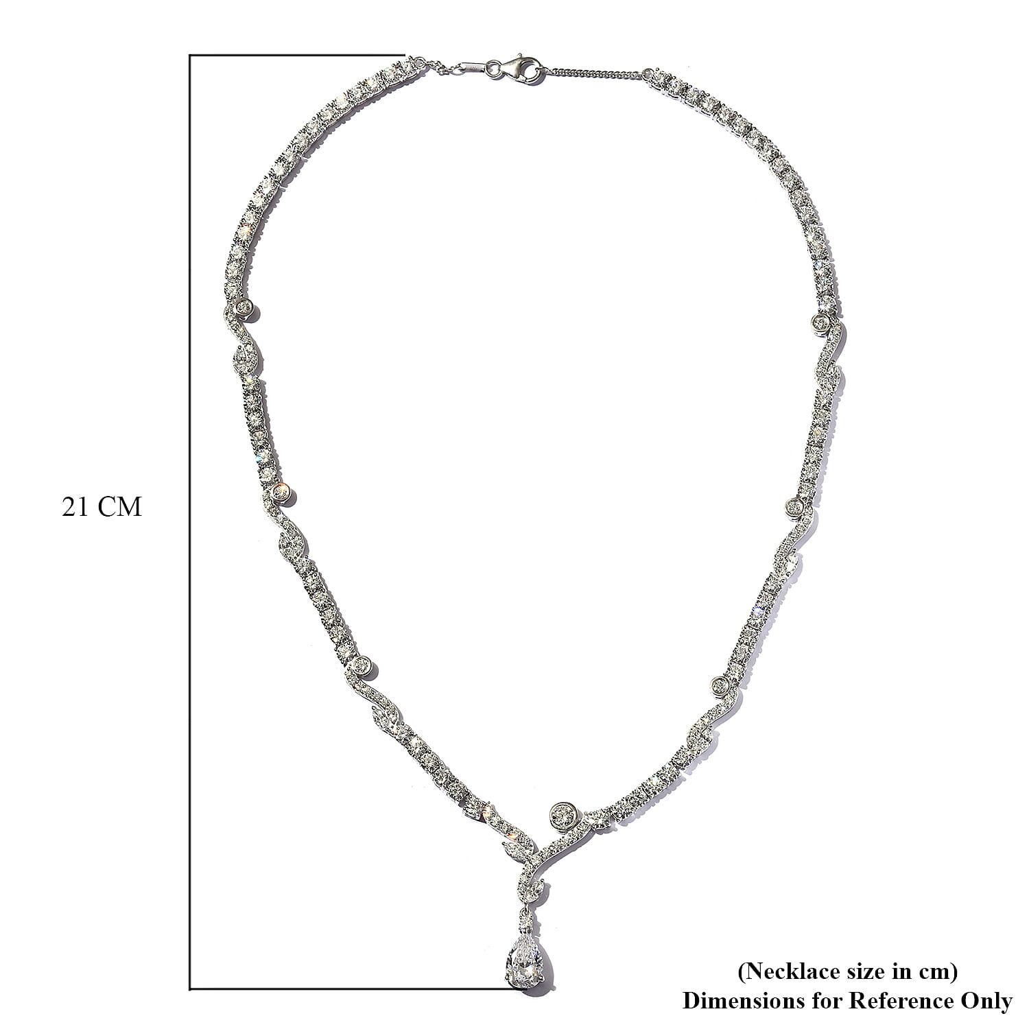 Lustro Stella Platinum Overlay Sterling Silver Necklace (Size 18) Made with Finest CZ 44.13 Ct, Silver wt. 22.00 Gms