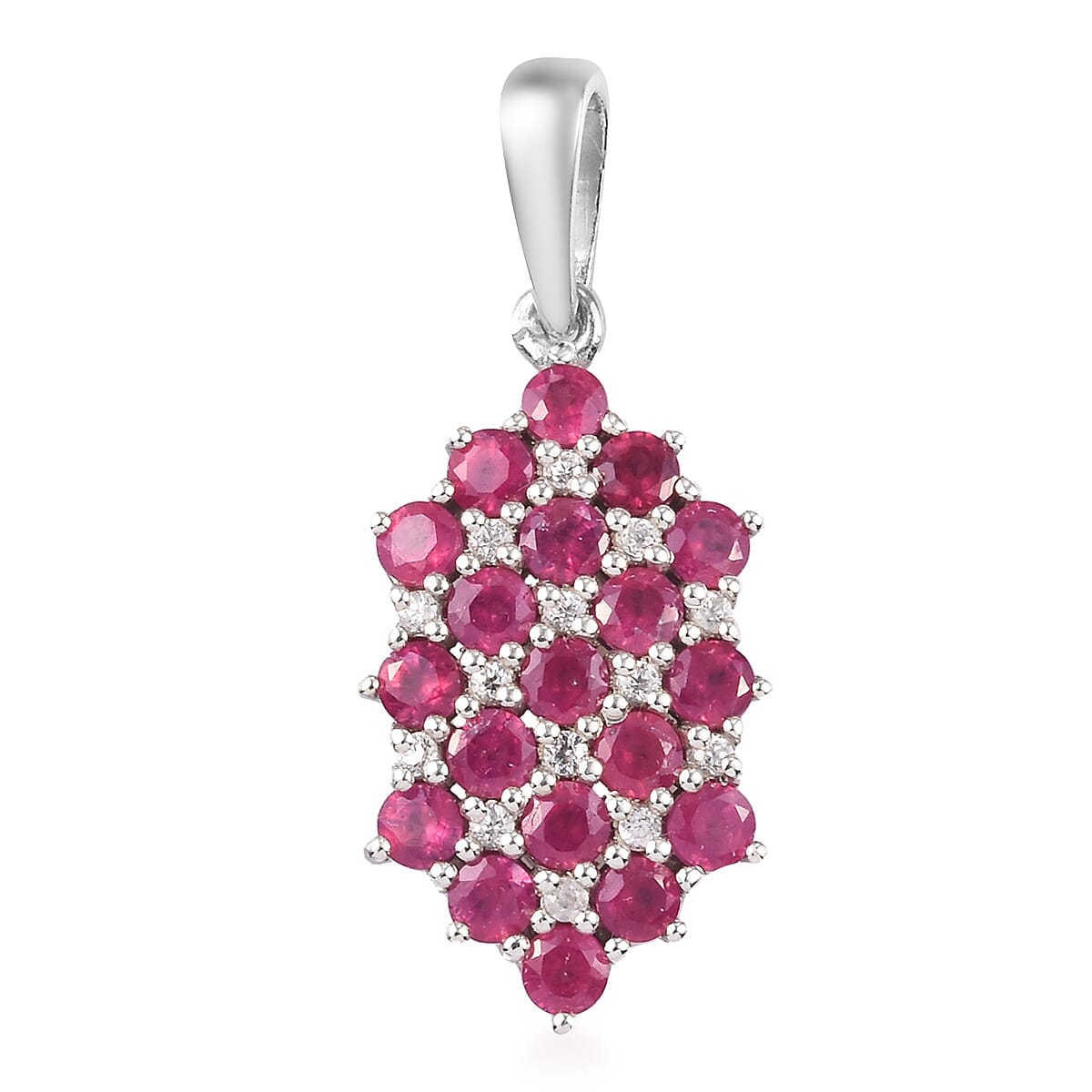 African Ruby and Natural Cambodian Zircon Pendant in Platinum Overlay Sterling Silver 2.00 ct.