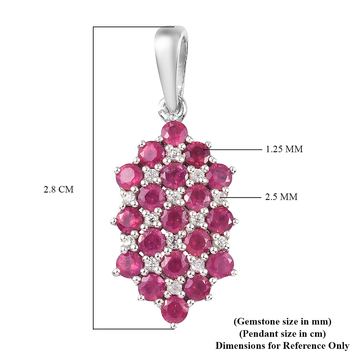 African Ruby and Natural Cambodian Zircon Pendant in Platinum Overlay Sterling Silver 2.00 ct.