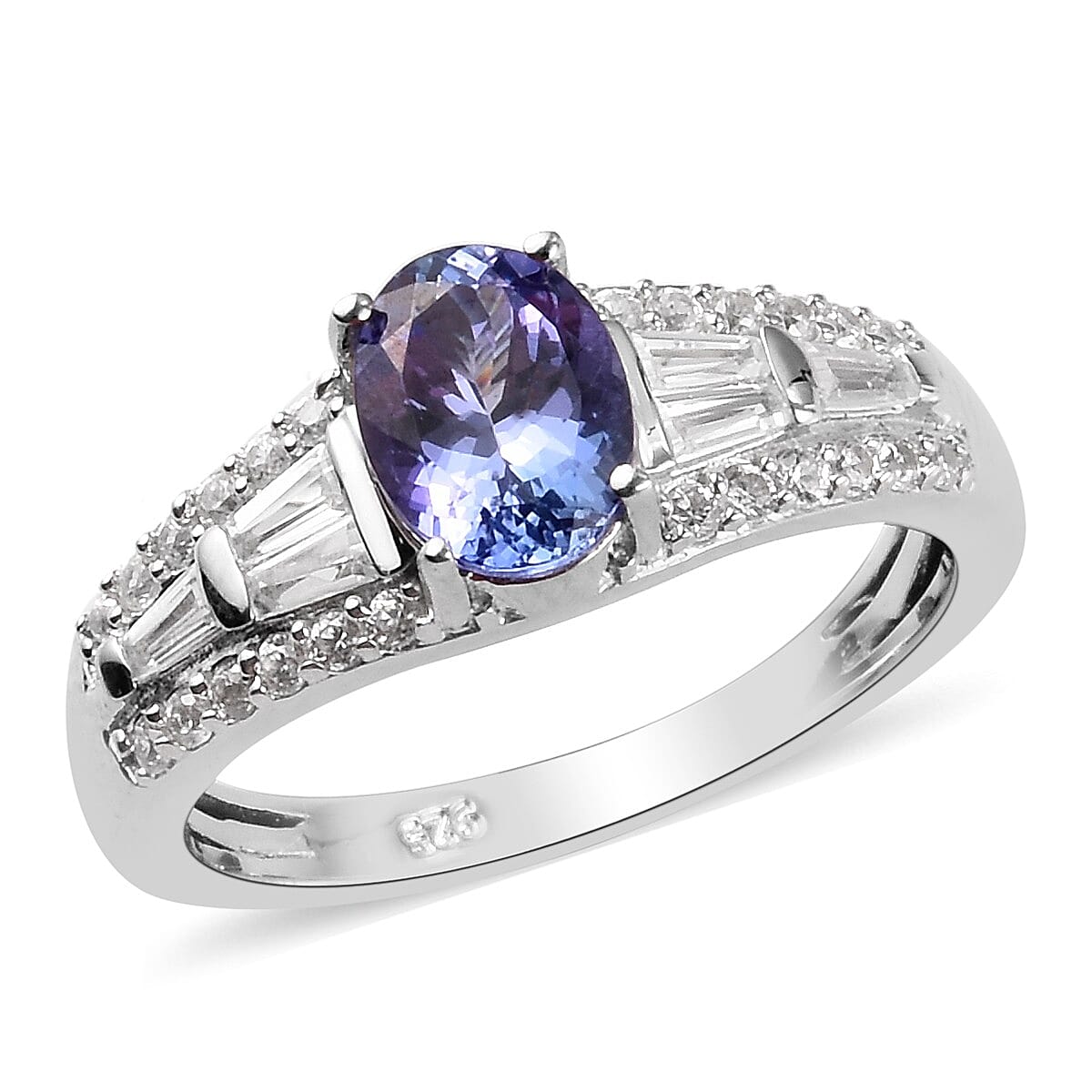 Premium Tanzanite and Natural Cambodian Zircon Ring in Platinum Overlay Sterling Silver 1.82 Ct.