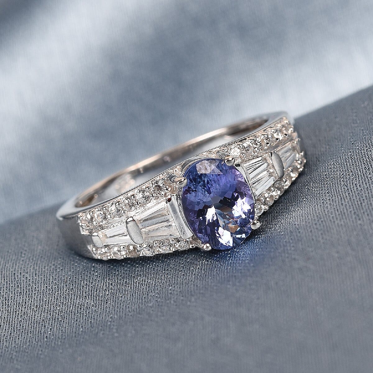 Premium Tanzanite and Natural Cambodian Zircon Ring in Platinum Overlay Sterling Silver 1.82 Ct.