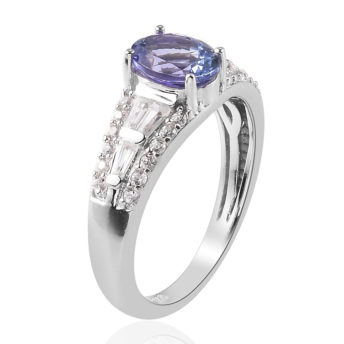 Premium Tanzanite and Natural Cambodian Zircon Ring in Platinum Overlay Sterling Silver 1.82 Ct.