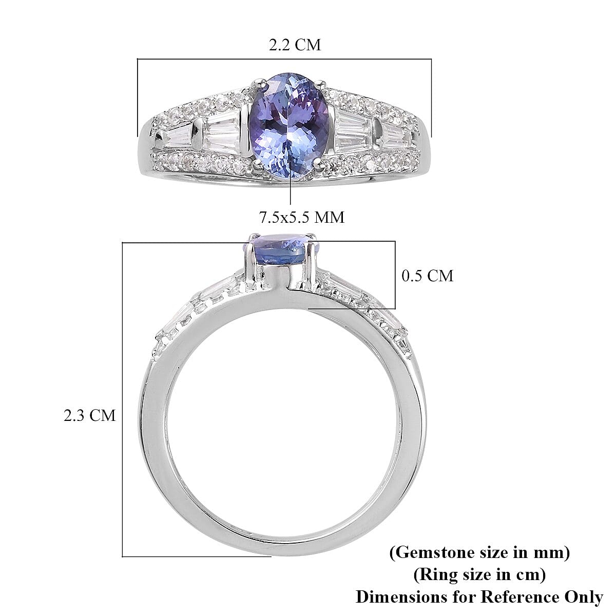 Premium Tanzanite and Natural Cambodian Zircon Ring in Platinum Overlay Sterling Silver 1.82 Ct.