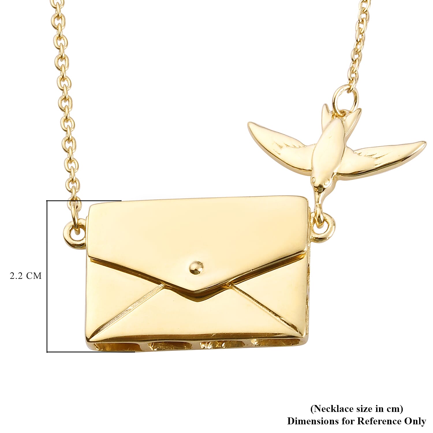 Secret Message Envelope Necklace with Bird in Gold Plated Silver Size 20 Inch