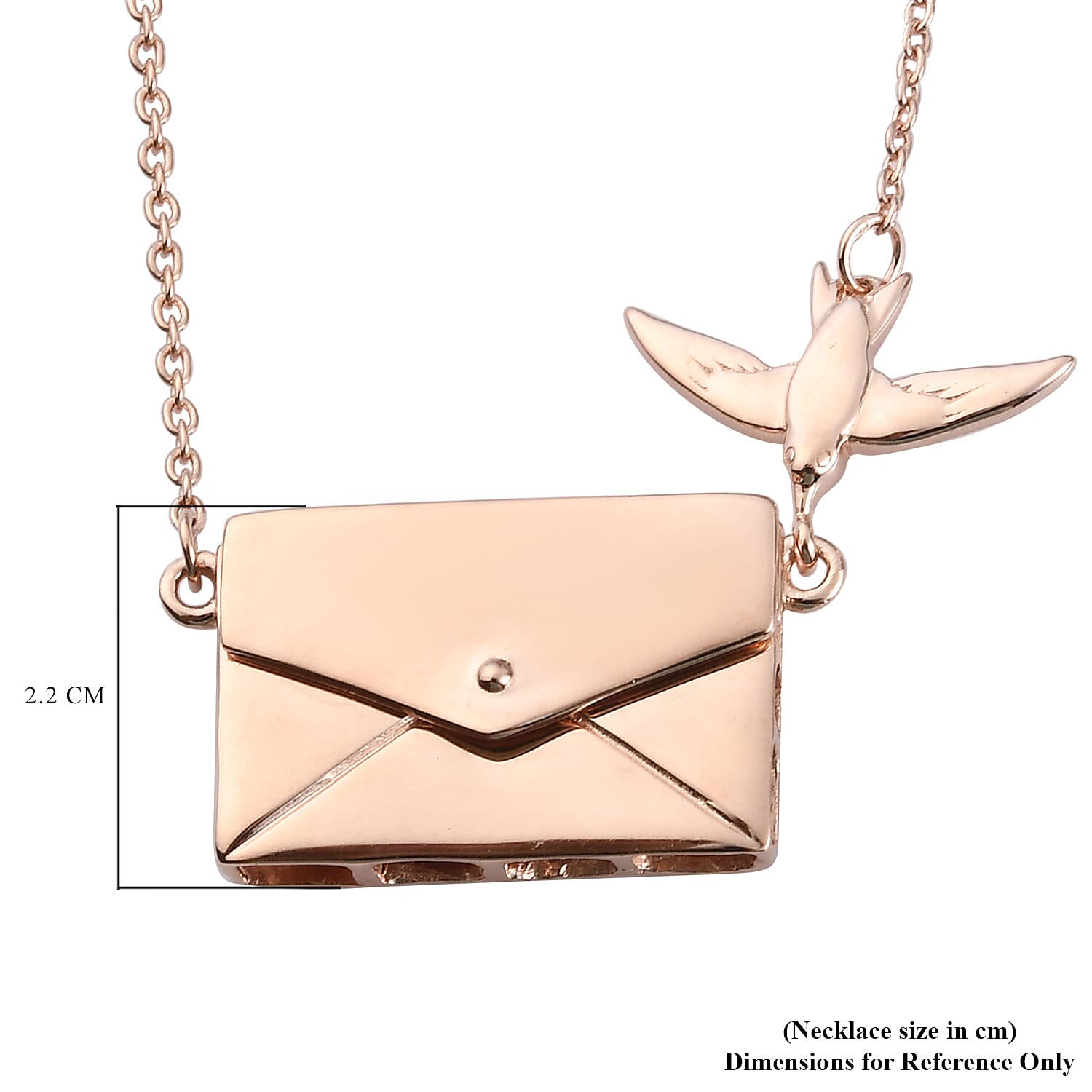 Secret Message Envelope Necklace with Bird in Rose Gold Plated Silver Size 20 Inch