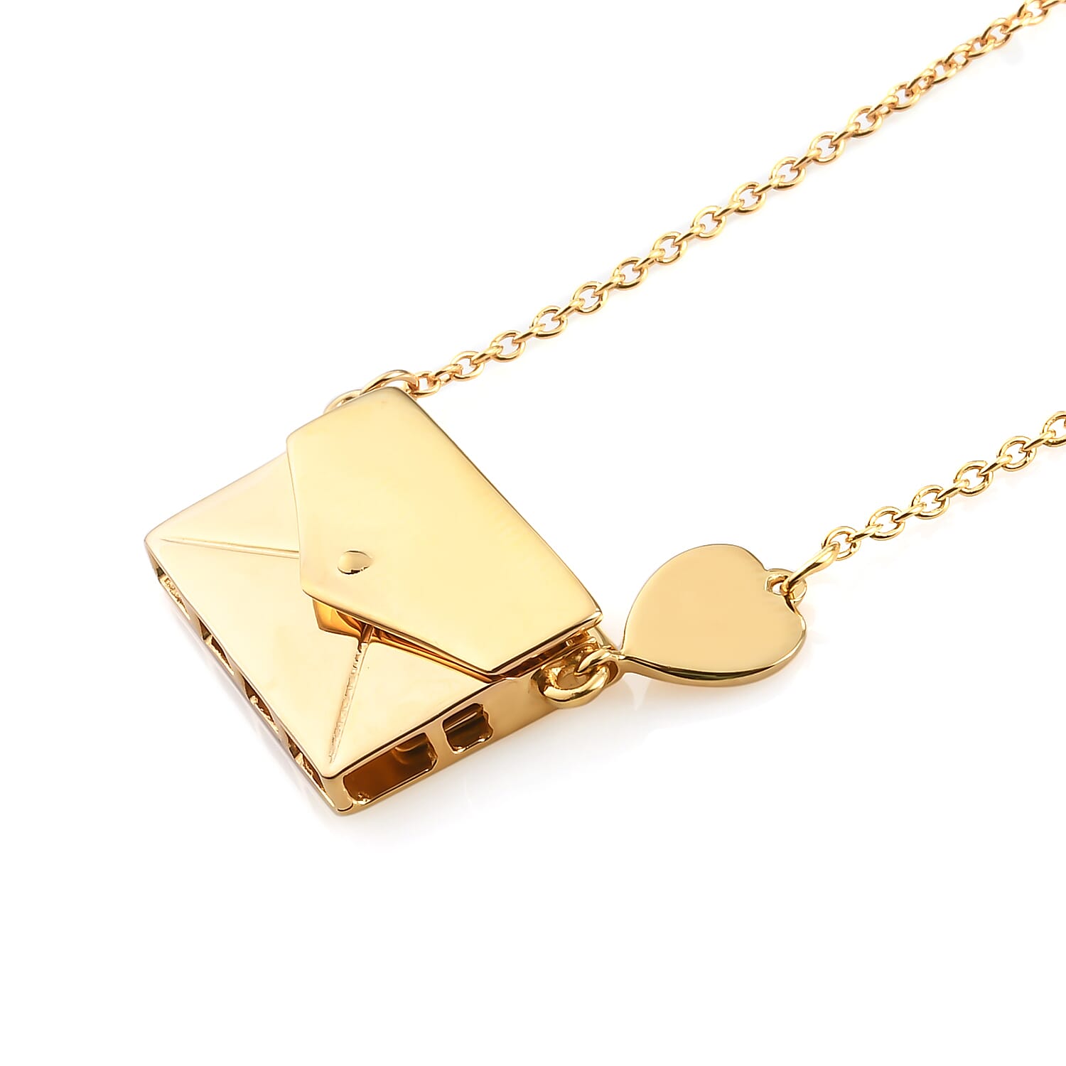 Personalised Secret Message Envelope Necklace with Heart, Size 20-Inch