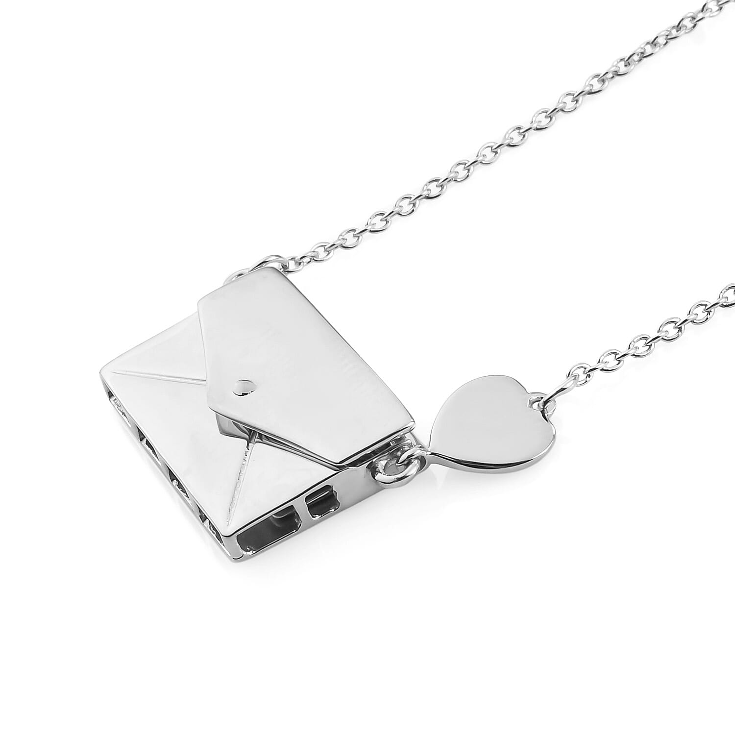 Personalised Secret Message Envelope Necklace with Heart, Size 20-Inch