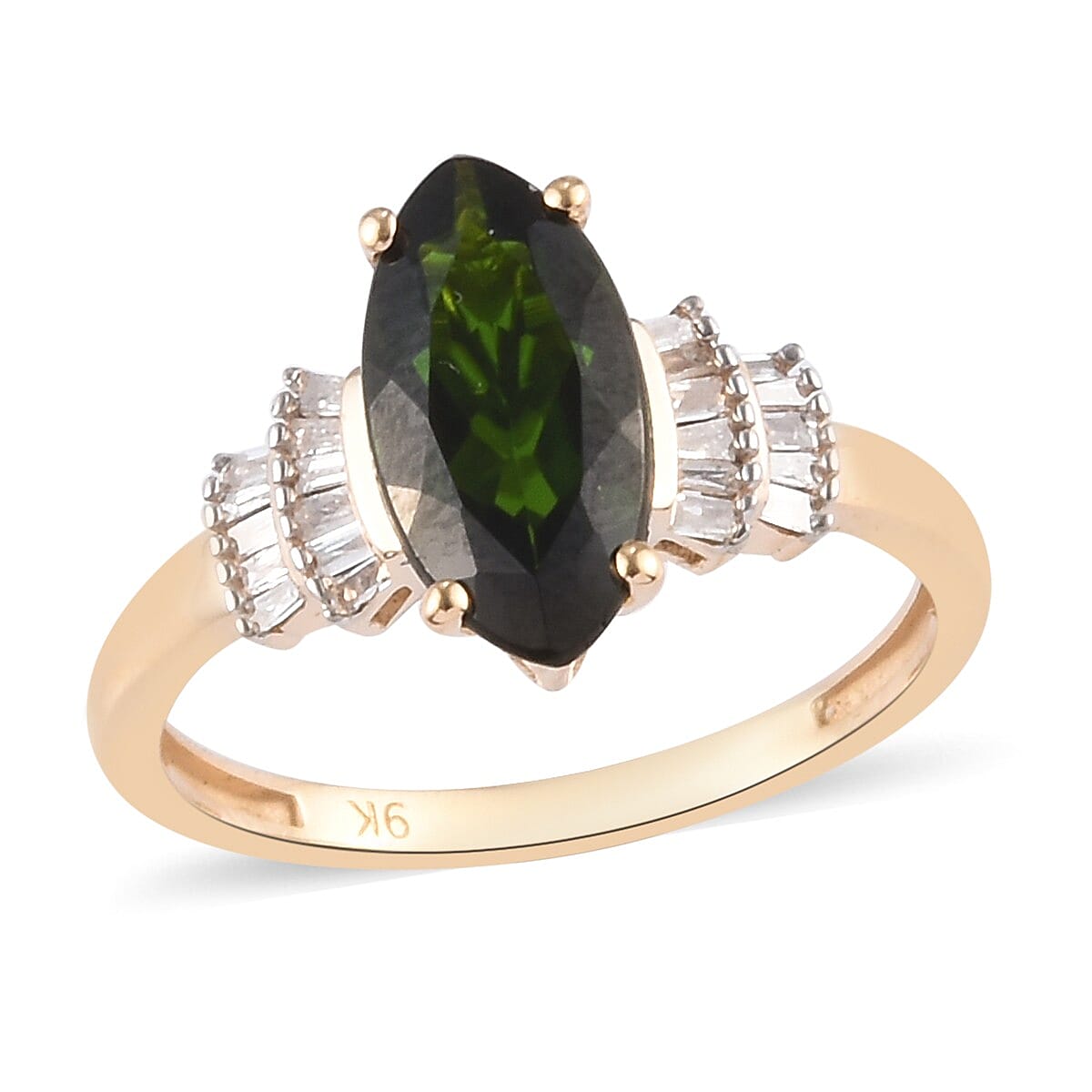 9K Yellow Gold Chrome Diopside and Diamond Ring 1.20 Ct.