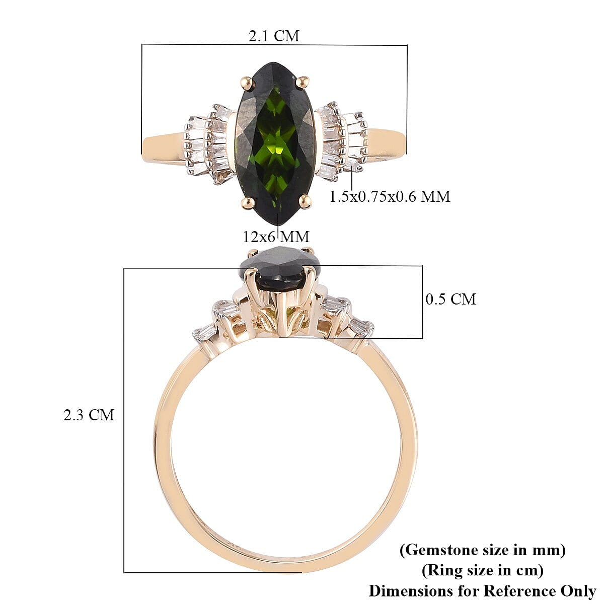 9K Yellow Gold Chrome Diopside and Diamond Ring 1.20 Ct.