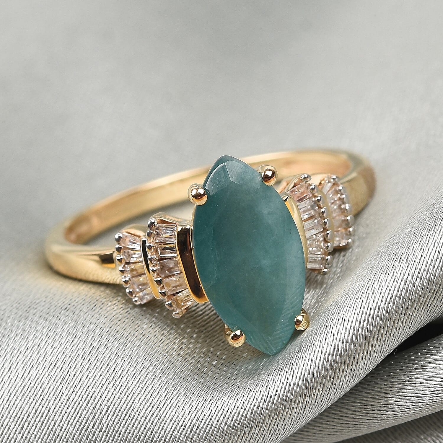 9K Yellow Gold AA Grandidierite and  Diamond Ring 1.70 Ct.