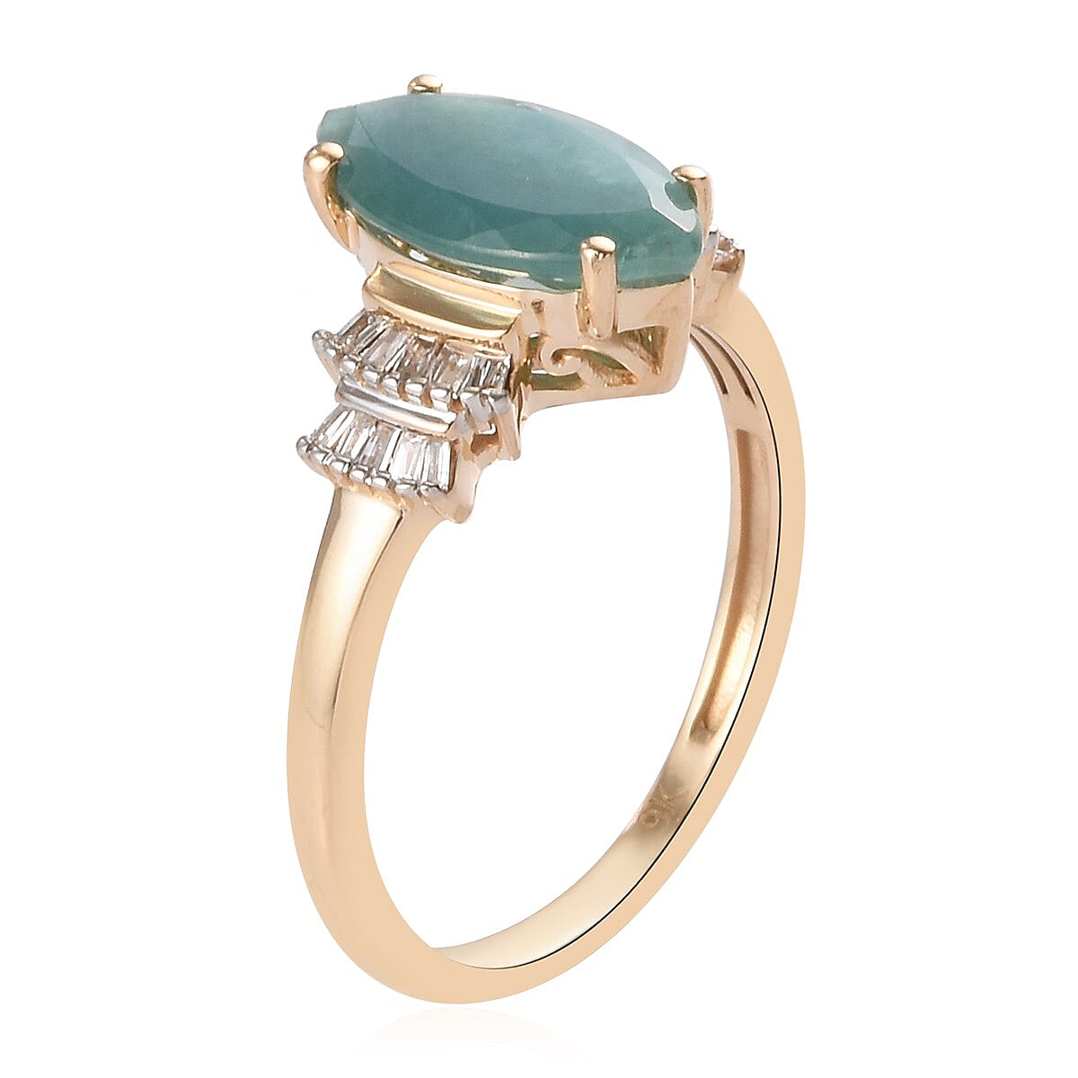 9K Yellow Gold AA Grandidierite and  Diamond Ring 1.70 Ct.