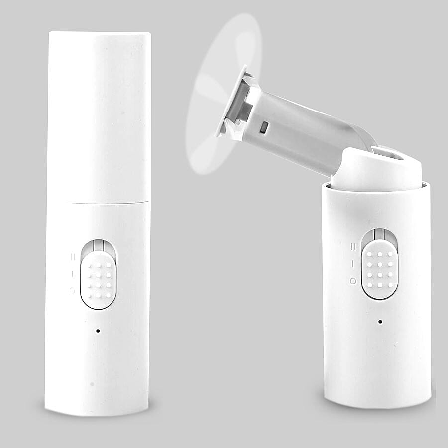 Rechargeable Portable Pocket Fan with 1200mAh Battery Power Bank (Size 3.7x3.7x13.2 cm) -  White