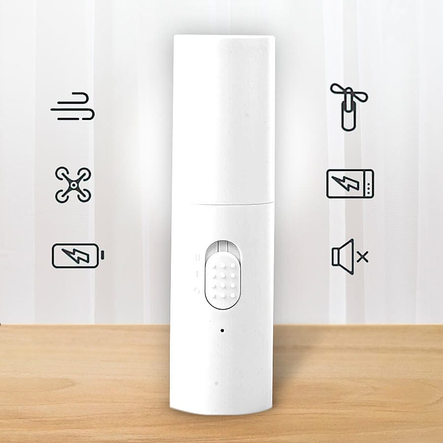 Rechargeable Portable Pocket Fan with 1200mAh Battery Power Bank (Size 3.7x3.7x13.2 cm) -  White