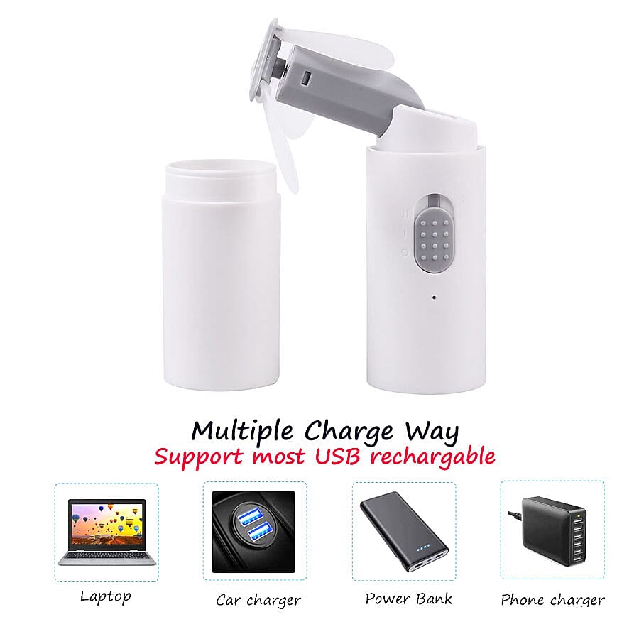 Rechargeable Portable Pocket Fan with 1200mAh Battery Power Bank (Size 3.7x3.7x13.2 cm) -  White