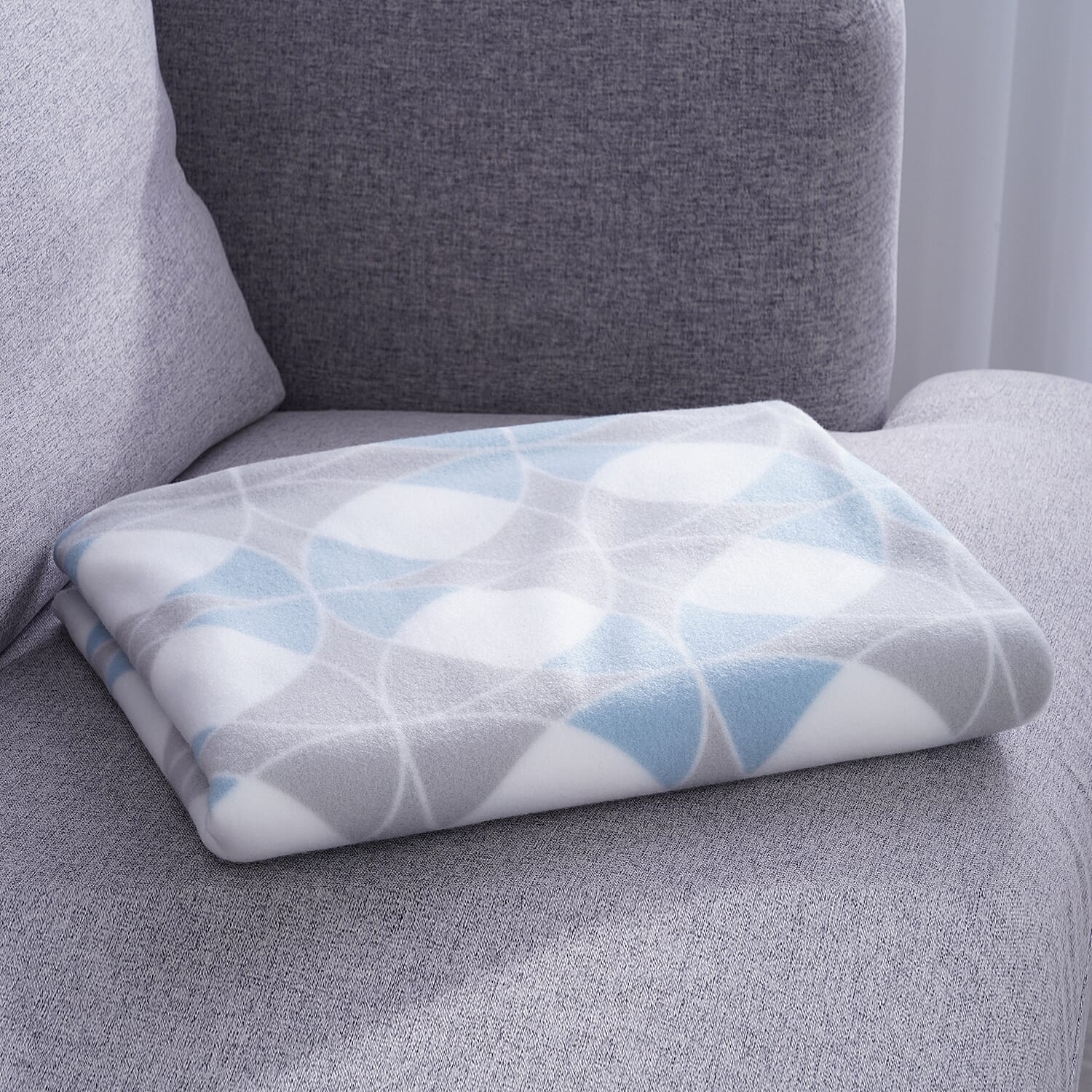 Blue & Grey Check Pattern Fleece Printed Blanket with Horse Stitching (Size: 130x170cm)