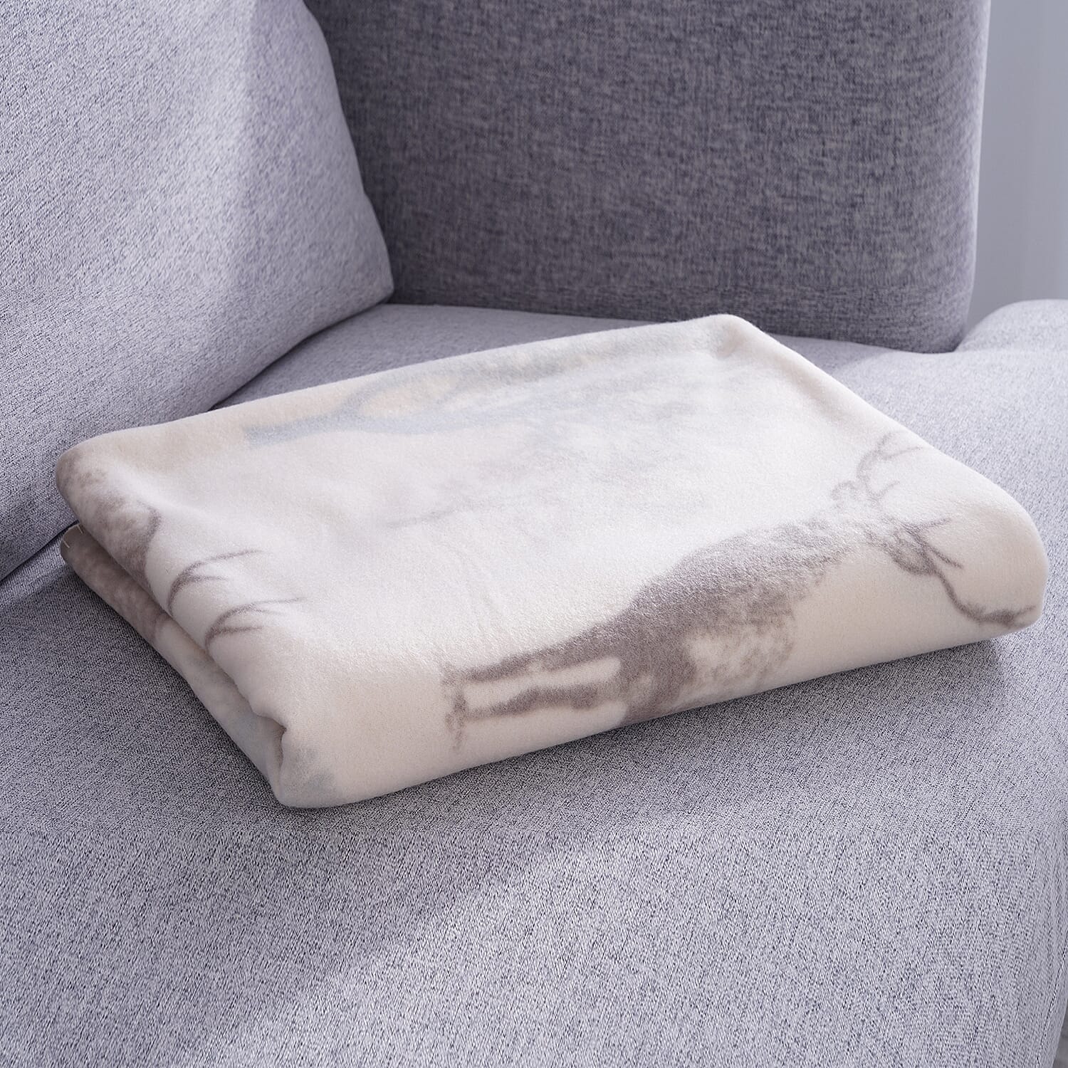 Fleece Printed Blanket with Horse Stitching (Size: 130x170cm) -  Beige