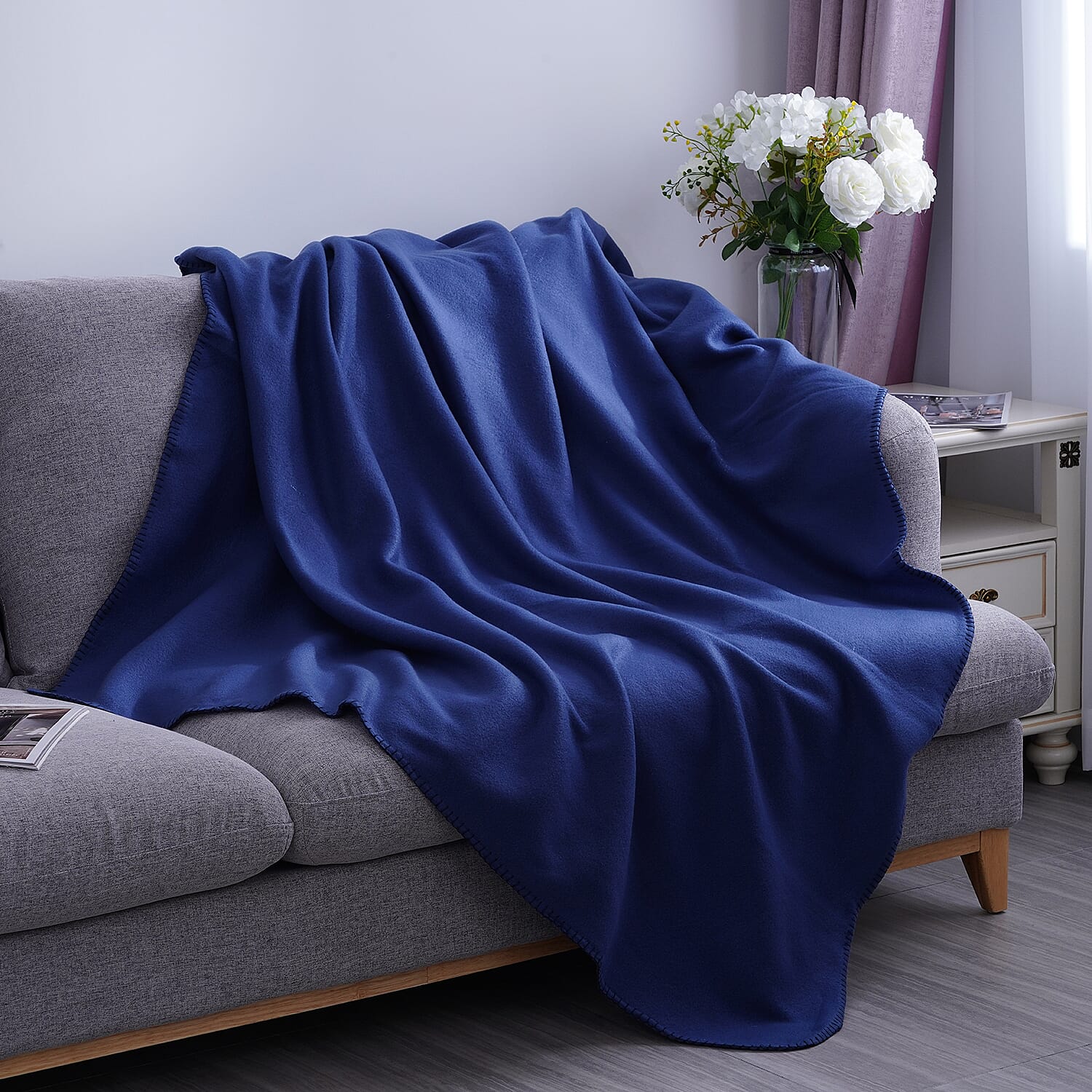Solid Colour Fleece Throw (Size: 130x170cm) - Navy