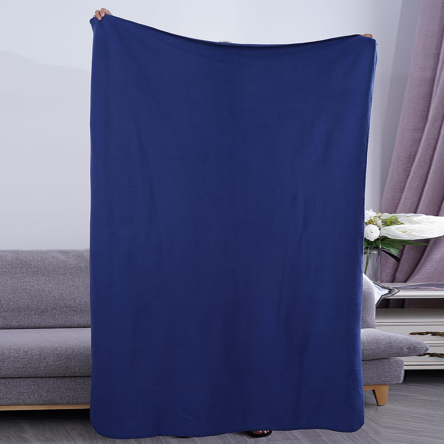 Solid Colour Fleece Throw (Size: 130x170cm) - Navy