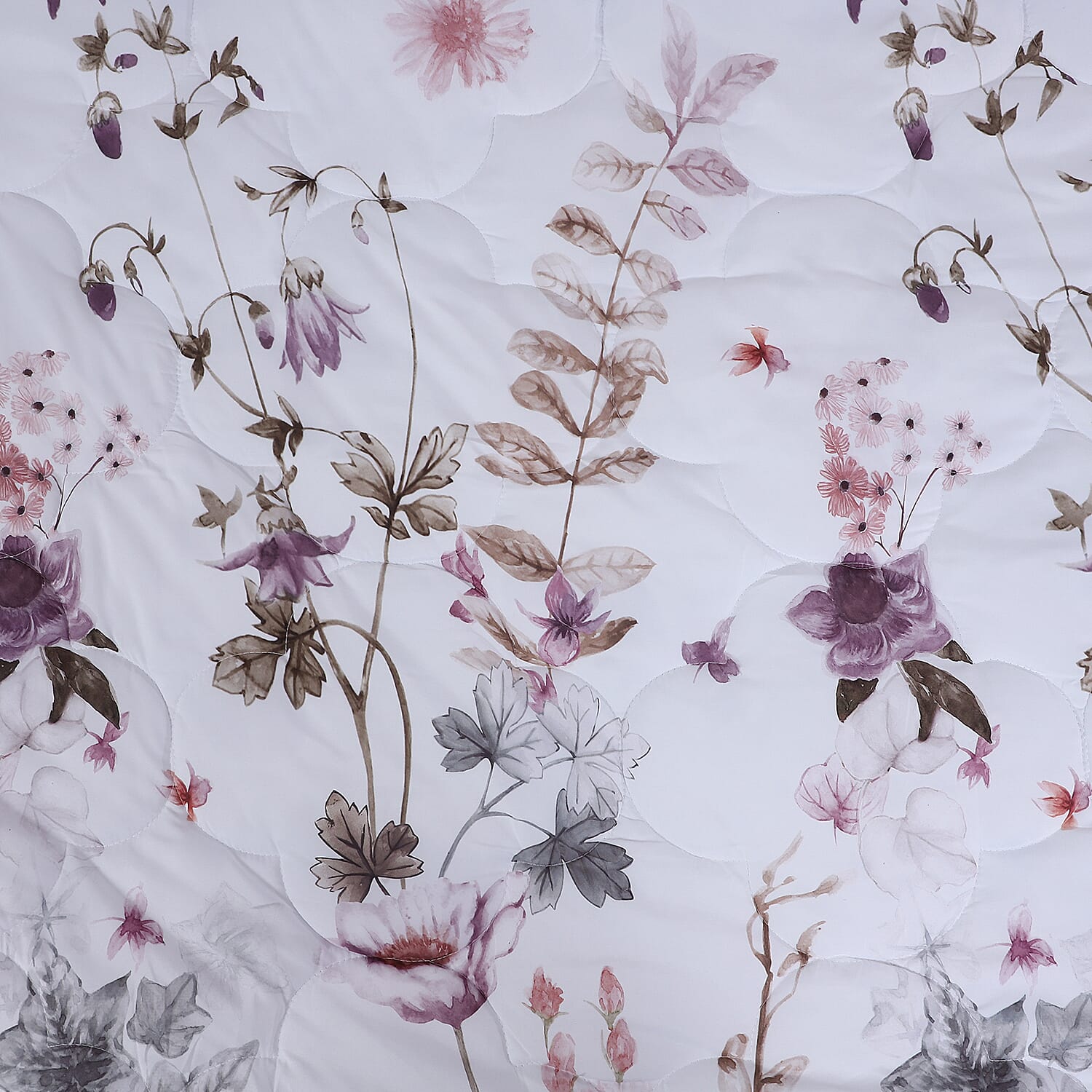 6 Piece Set - Floral Pattern Comforter Fitted Sheet  2 Pillow Case and 2 Envelope Pillow Case - White & Dusty Pink 